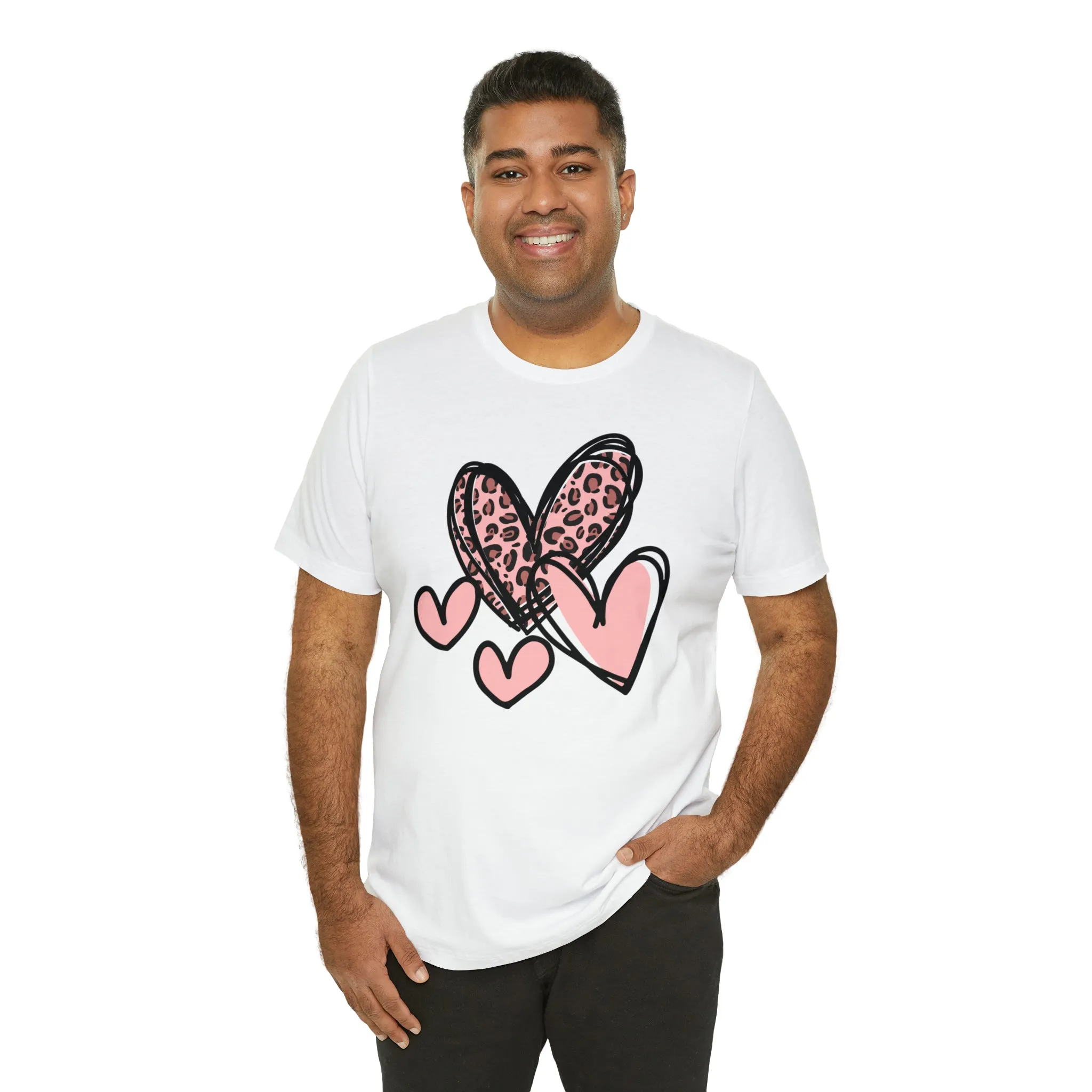 Pink Leopard Heart Tee | Pretty Pink Love Tee |  Bella Canvas 3001 Unisex | Happy Valentine's Day Short Sleeve T-shirt