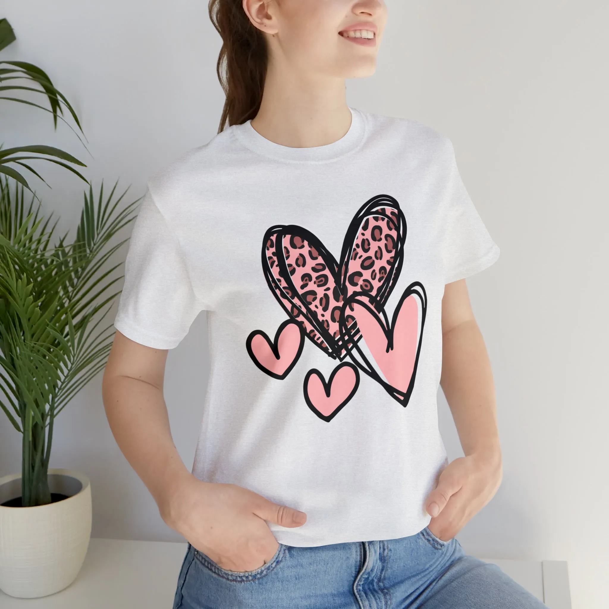 Pink Leopard Heart Tee | Pretty Pink Love Tee |  Bella Canvas 3001 Unisex | Happy Valentine's Day Short Sleeve T-shirt
