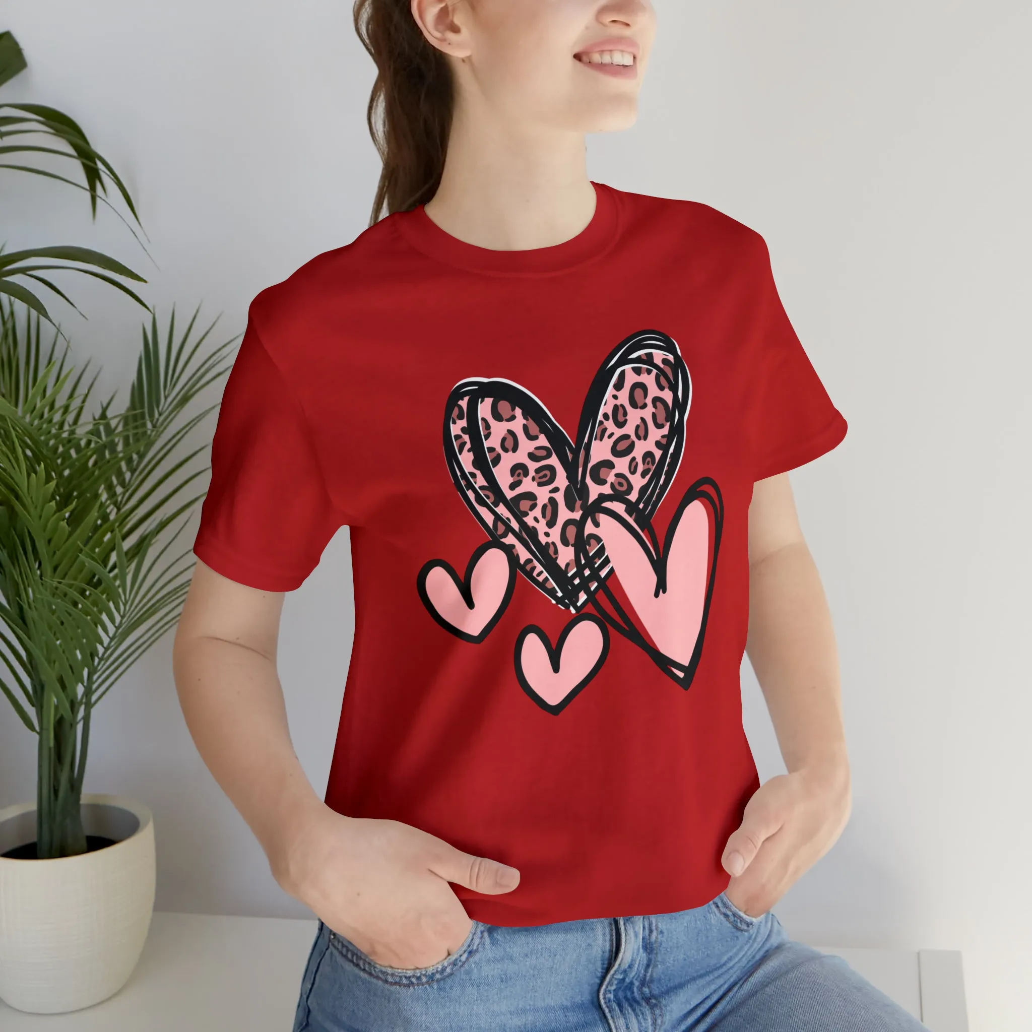 Pink Leopard Heart Tee | Pretty Pink Love Tee |  Bella Canvas 3001 Unisex | Happy Valentine's Day Short Sleeve T-shirt