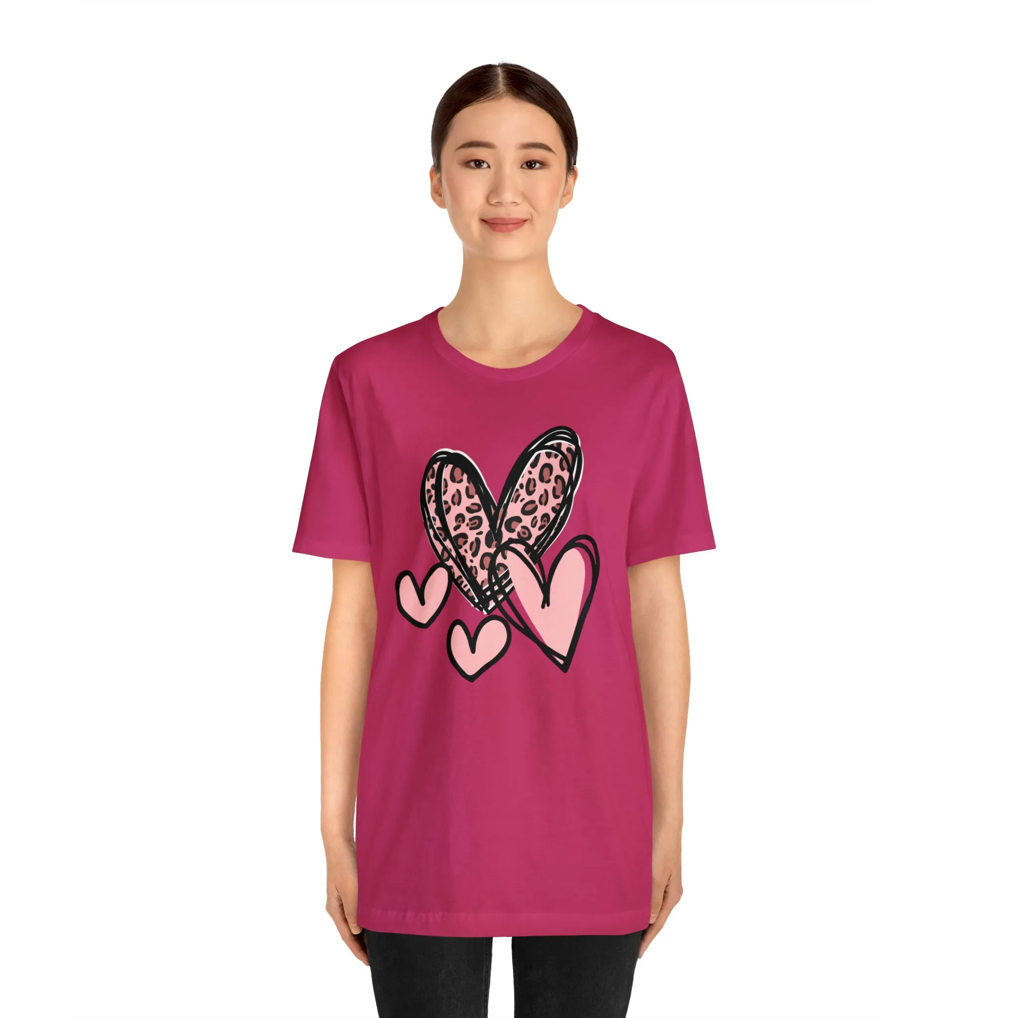 Pink Leopard Heart Tee | Pretty Pink Love Tee |  Bella Canvas 3001 Unisex | Happy Valentine's Day Short Sleeve T-shirt