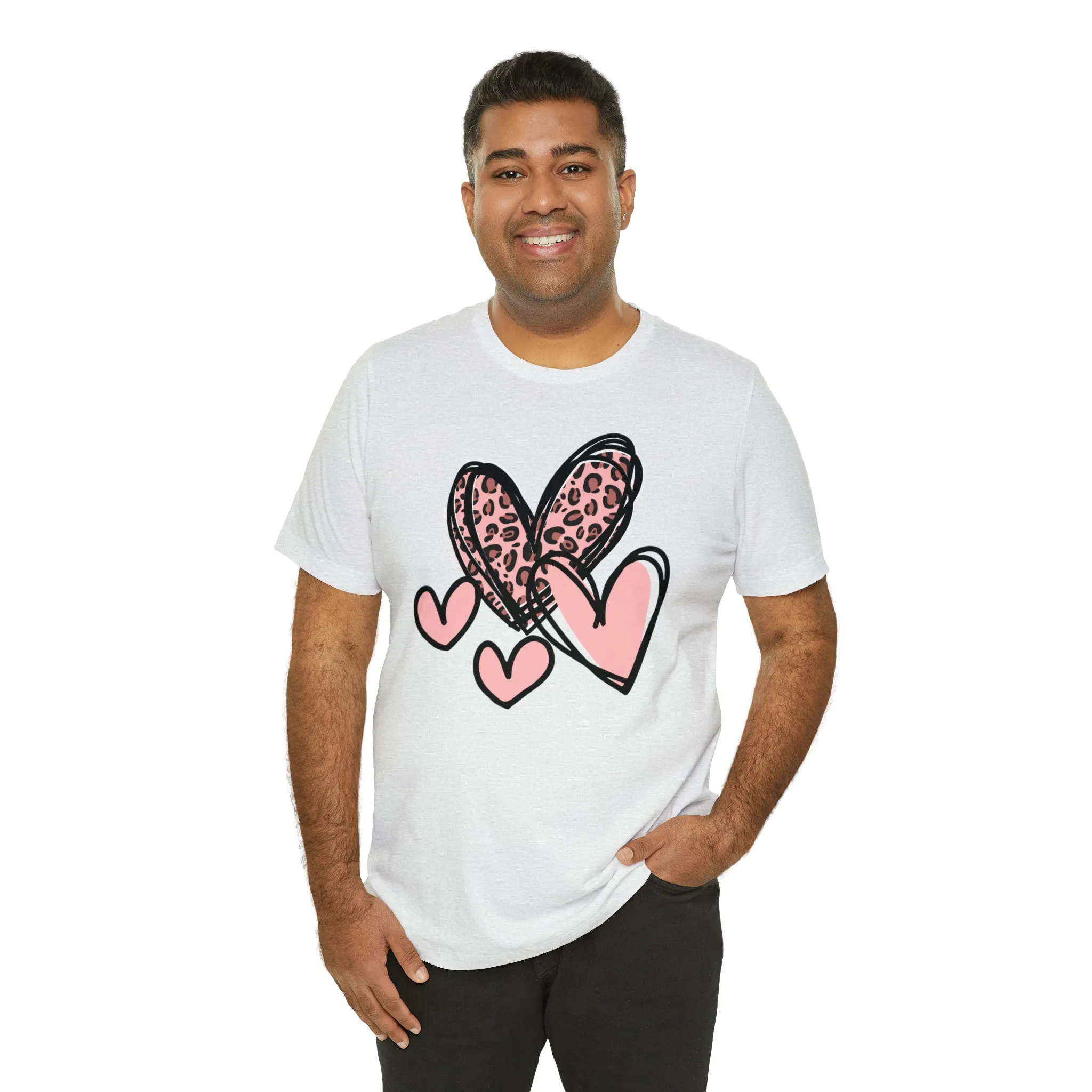 Pink Leopard Heart Tee | Pretty Pink Love Tee |  Bella Canvas 3001 Unisex | Happy Valentine's Day Short Sleeve T-shirt