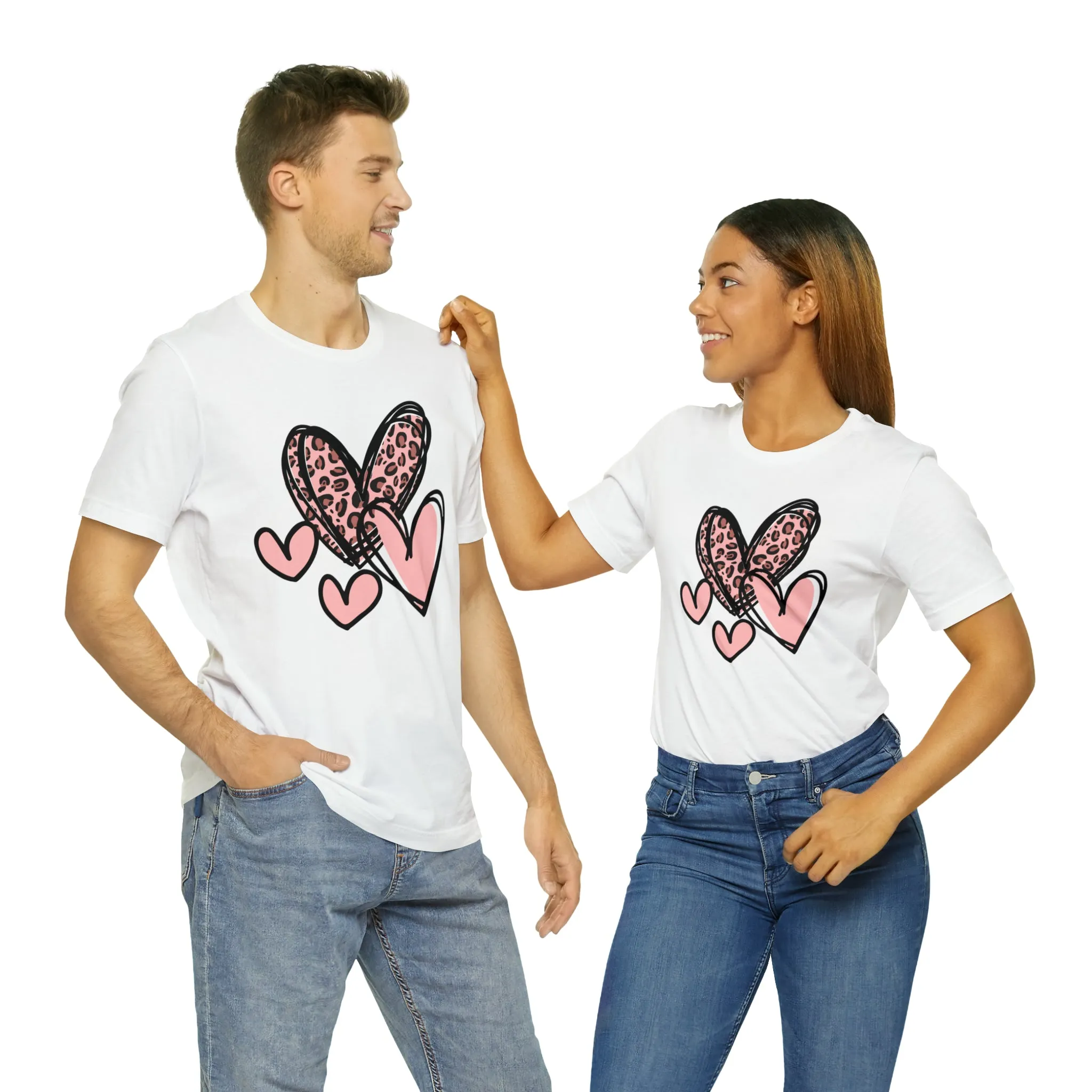 Pink Leopard Heart Tee | Pretty Pink Love Tee |  Bella Canvas 3001 Unisex | Happy Valentine's Day Short Sleeve T-shirt