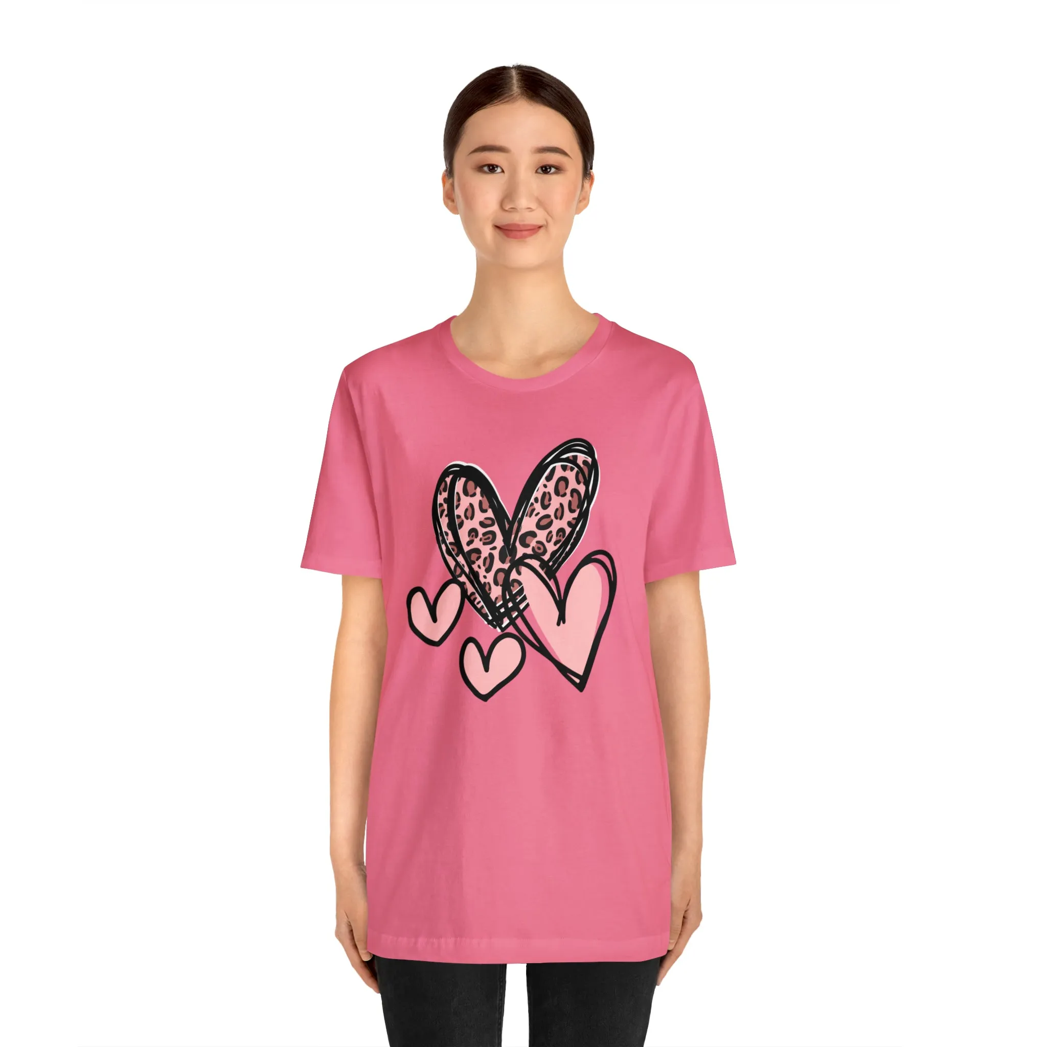 Pink Leopard Heart Tee | Pretty Pink Love Tee |  Bella Canvas 3001 Unisex | Happy Valentine's Day Short Sleeve T-shirt