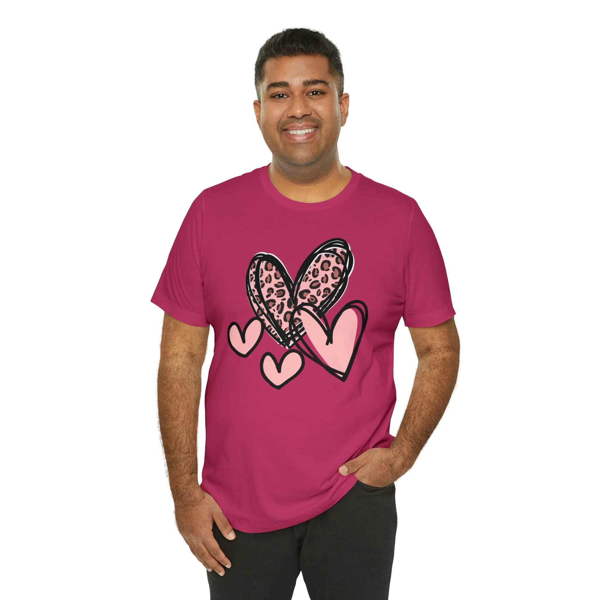 Pink Leopard Heart Tee | Pretty Pink Love Tee |  Bella Canvas 3001 Unisex | Happy Valentine's Day Short Sleeve T-shirt
