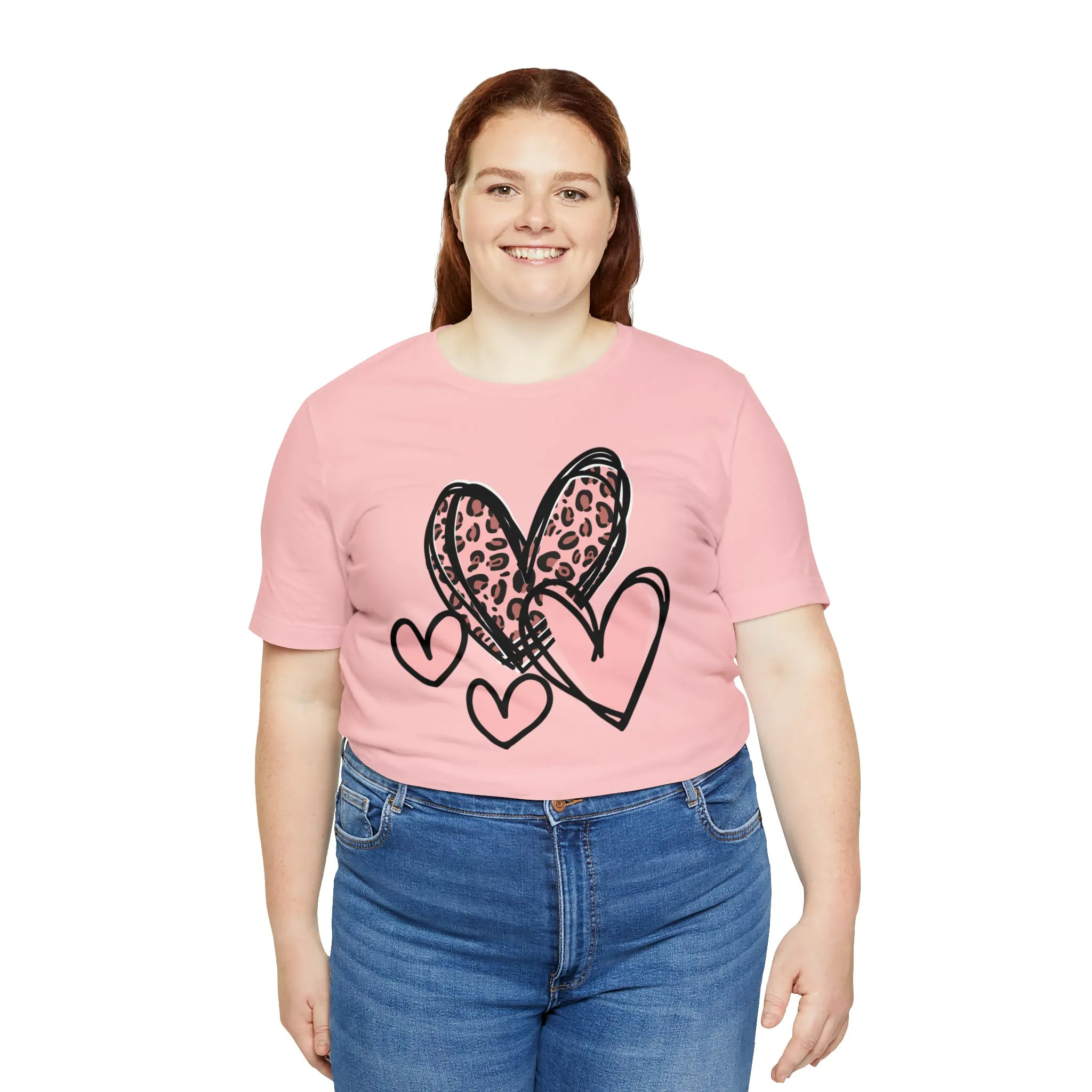 Pink Leopard Heart Tee | Pretty Pink Love Tee |  Bella Canvas 3001 Unisex | Happy Valentine's Day Short Sleeve T-shirt