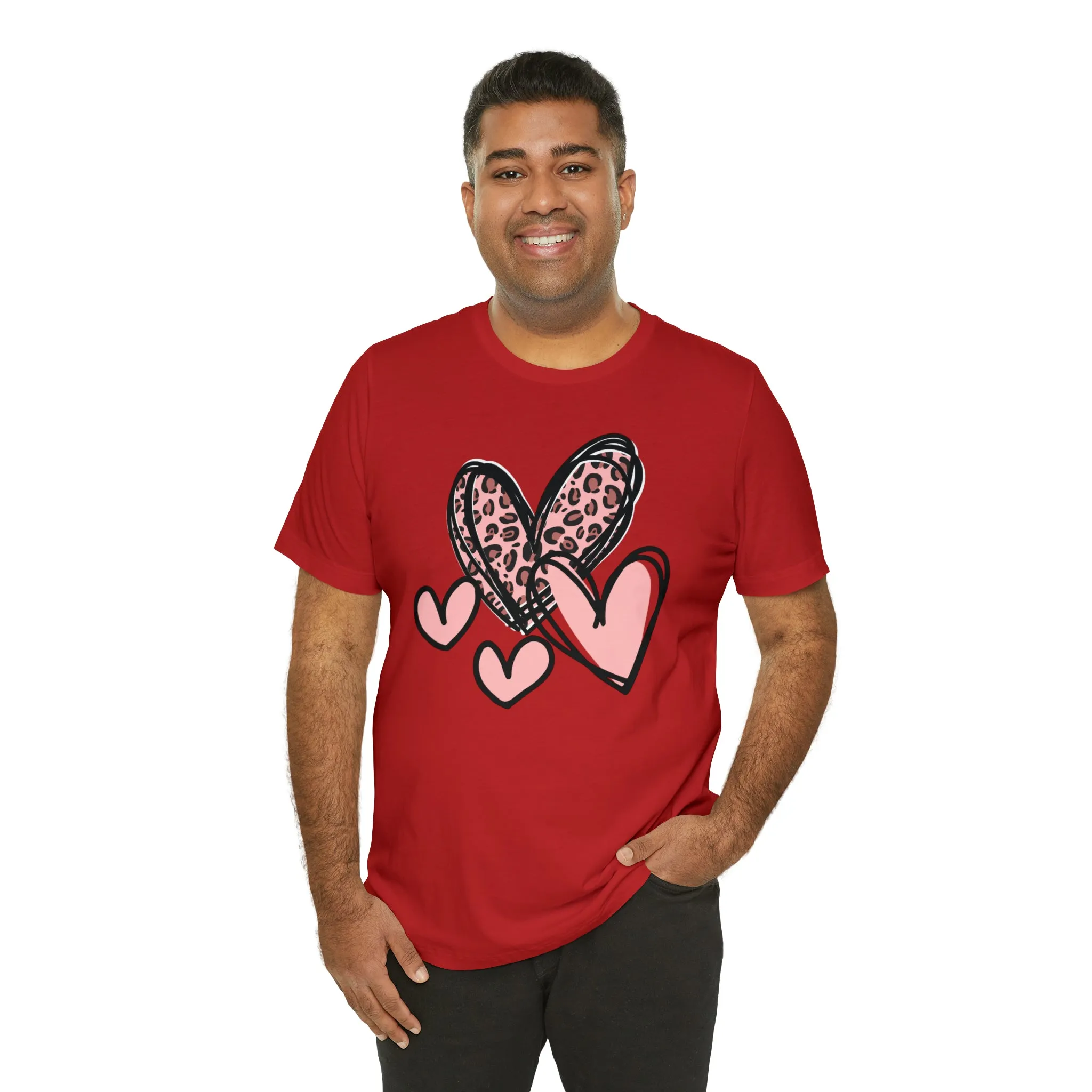 Pink Leopard Heart Tee | Pretty Pink Love Tee |  Bella Canvas 3001 Unisex | Happy Valentine's Day Short Sleeve T-shirt