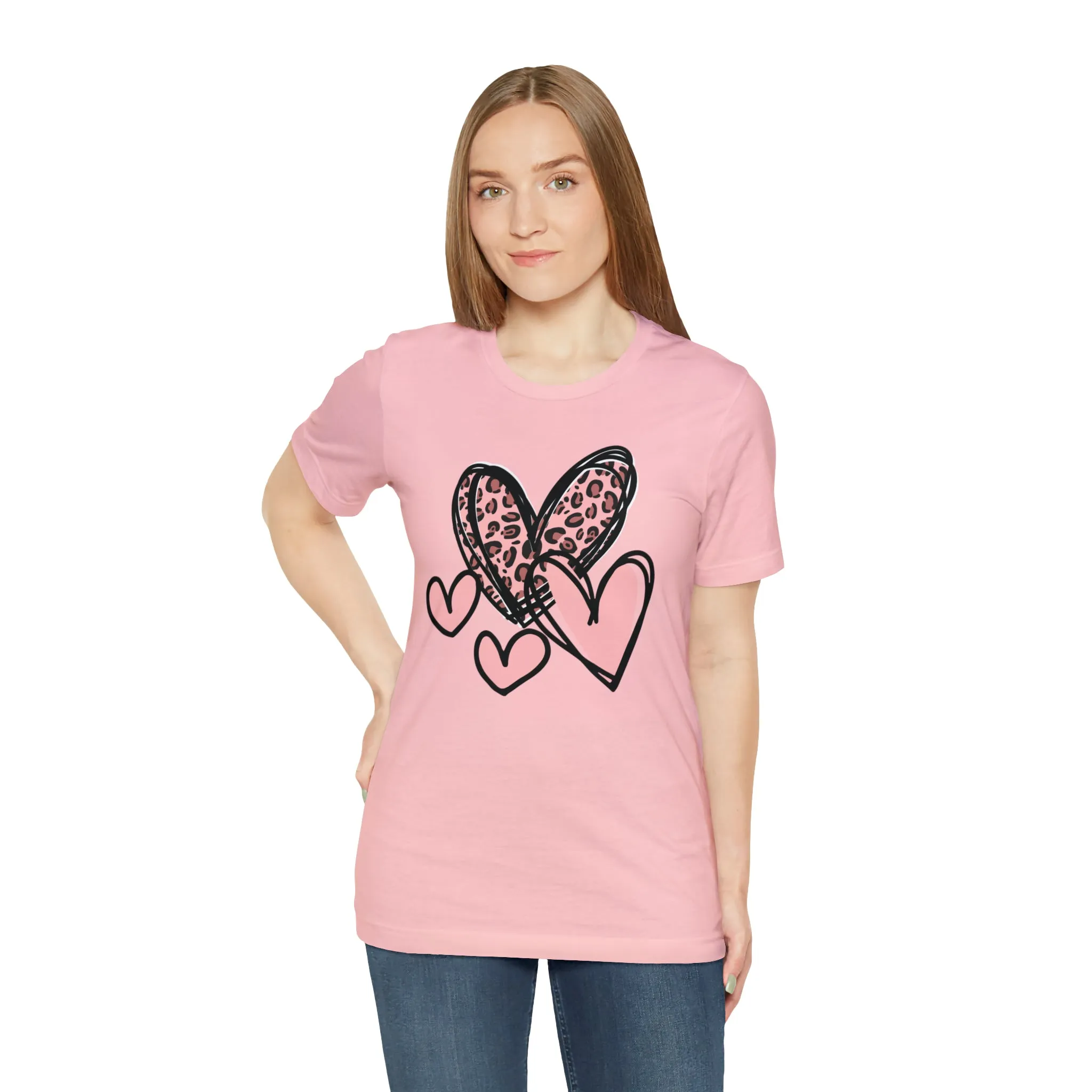 Pink Leopard Heart Tee | Pretty Pink Love Tee |  Bella Canvas 3001 Unisex | Happy Valentine's Day Short Sleeve T-shirt