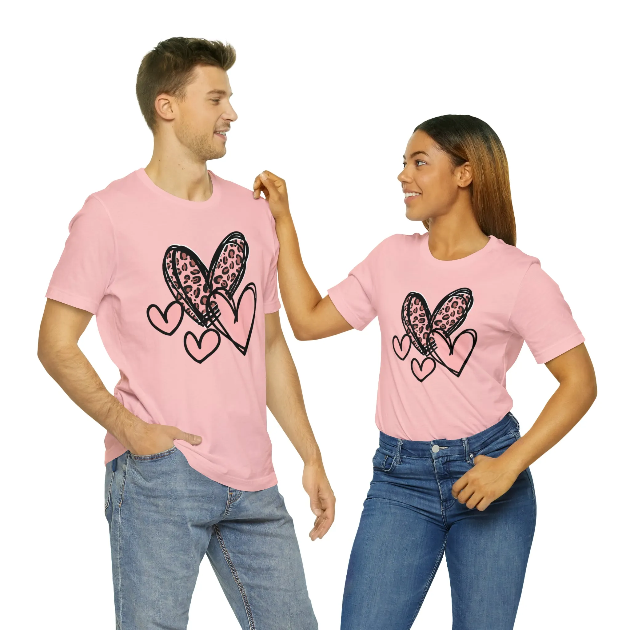 Pink Leopard Heart Tee | Pretty Pink Love Tee |  Bella Canvas 3001 Unisex | Happy Valentine's Day Short Sleeve T-shirt