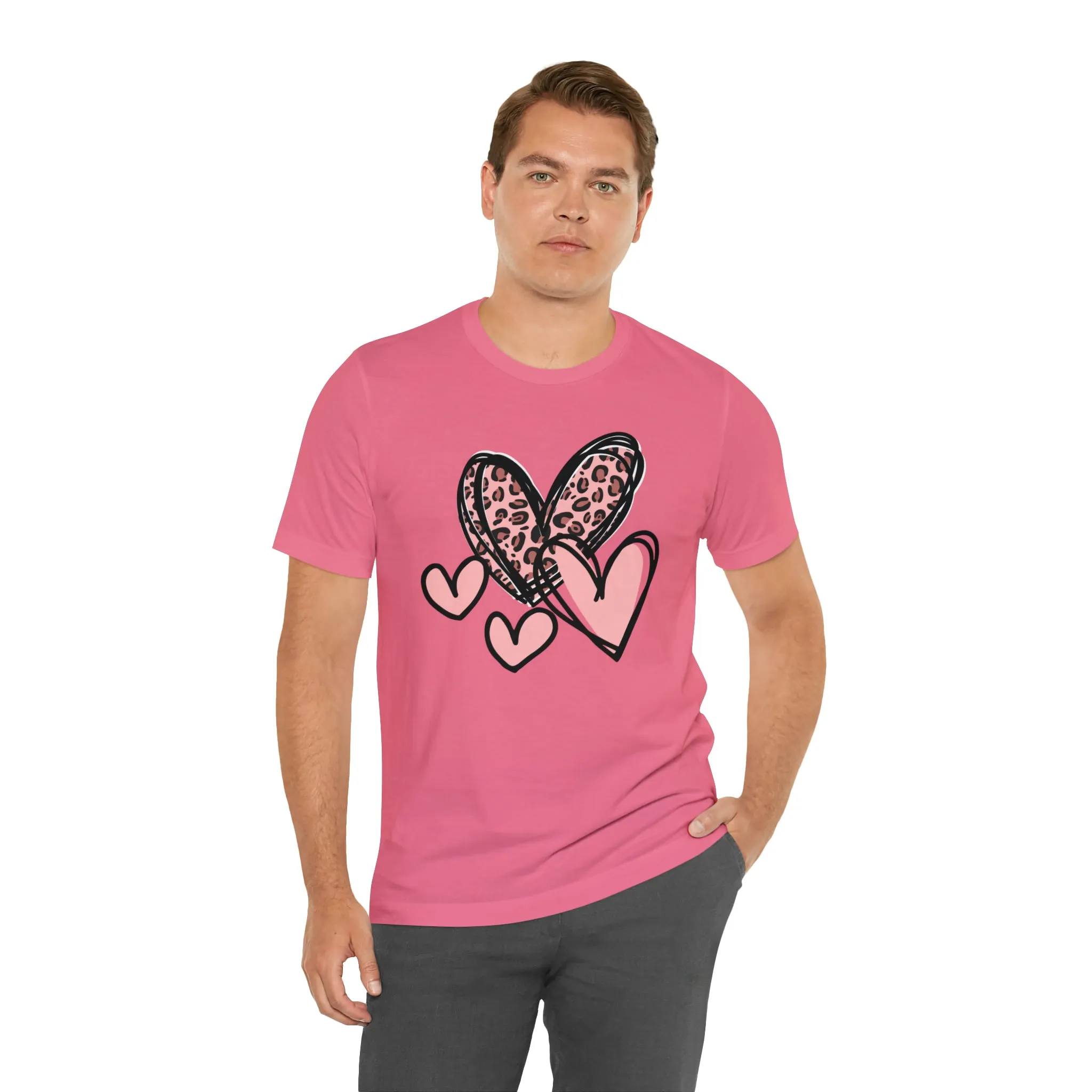 Pink Leopard Heart Tee | Pretty Pink Love Tee |  Bella Canvas 3001 Unisex | Happy Valentine's Day Short Sleeve T-shirt