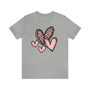 Pink Leopard Heart Tee | Pretty Pink Love Tee |  Bella Canvas 3001 Unisex | Happy Valentine's Day Short Sleeve T-shirt