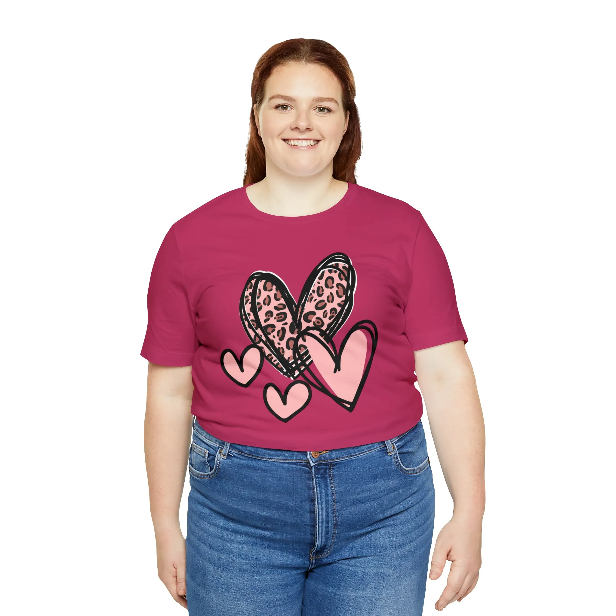 Pink Leopard Heart Tee | Pretty Pink Love Tee |  Bella Canvas 3001 Unisex | Happy Valentine's Day Short Sleeve T-shirt