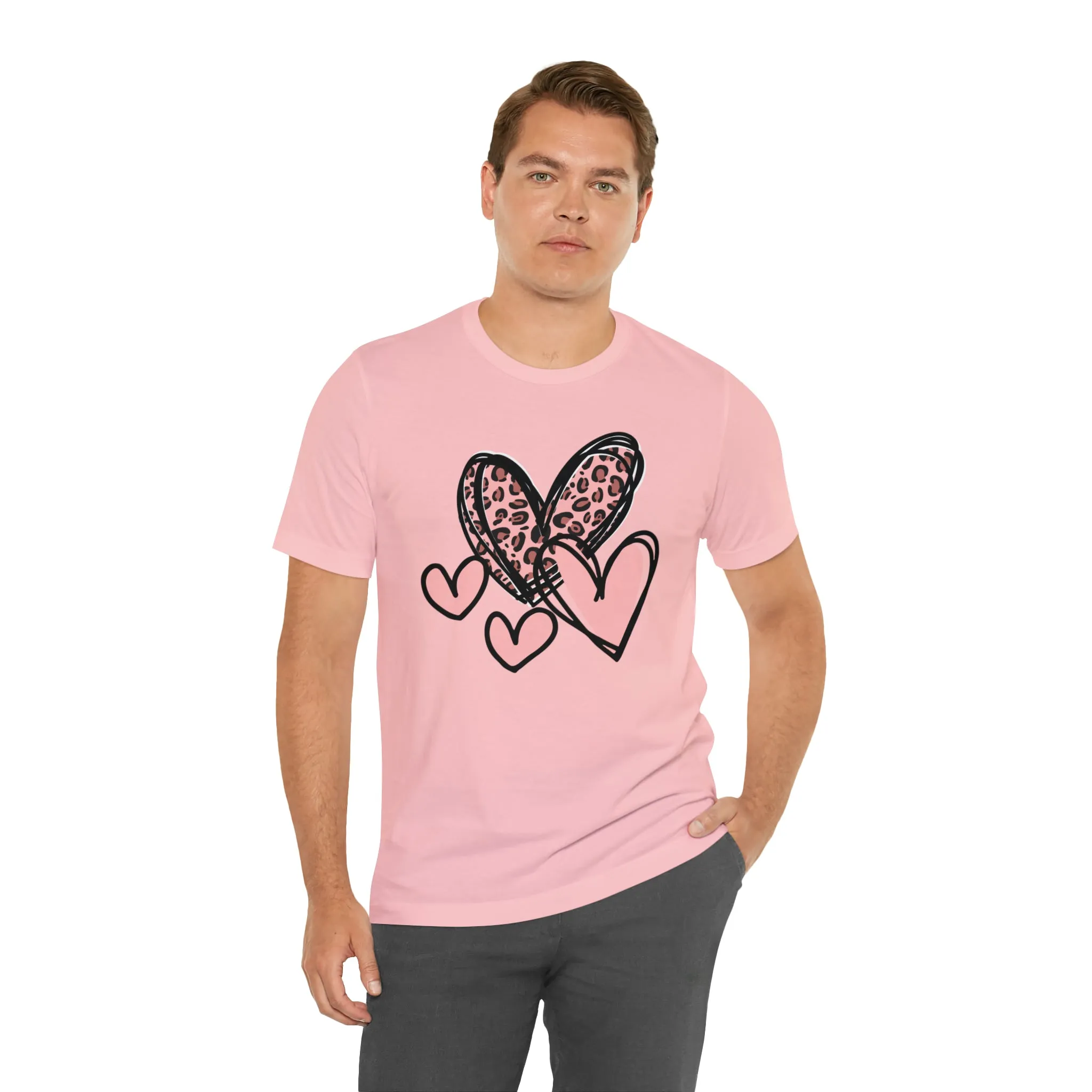 Pink Leopard Heart Tee | Pretty Pink Love Tee |  Bella Canvas 3001 Unisex | Happy Valentine's Day Short Sleeve T-shirt