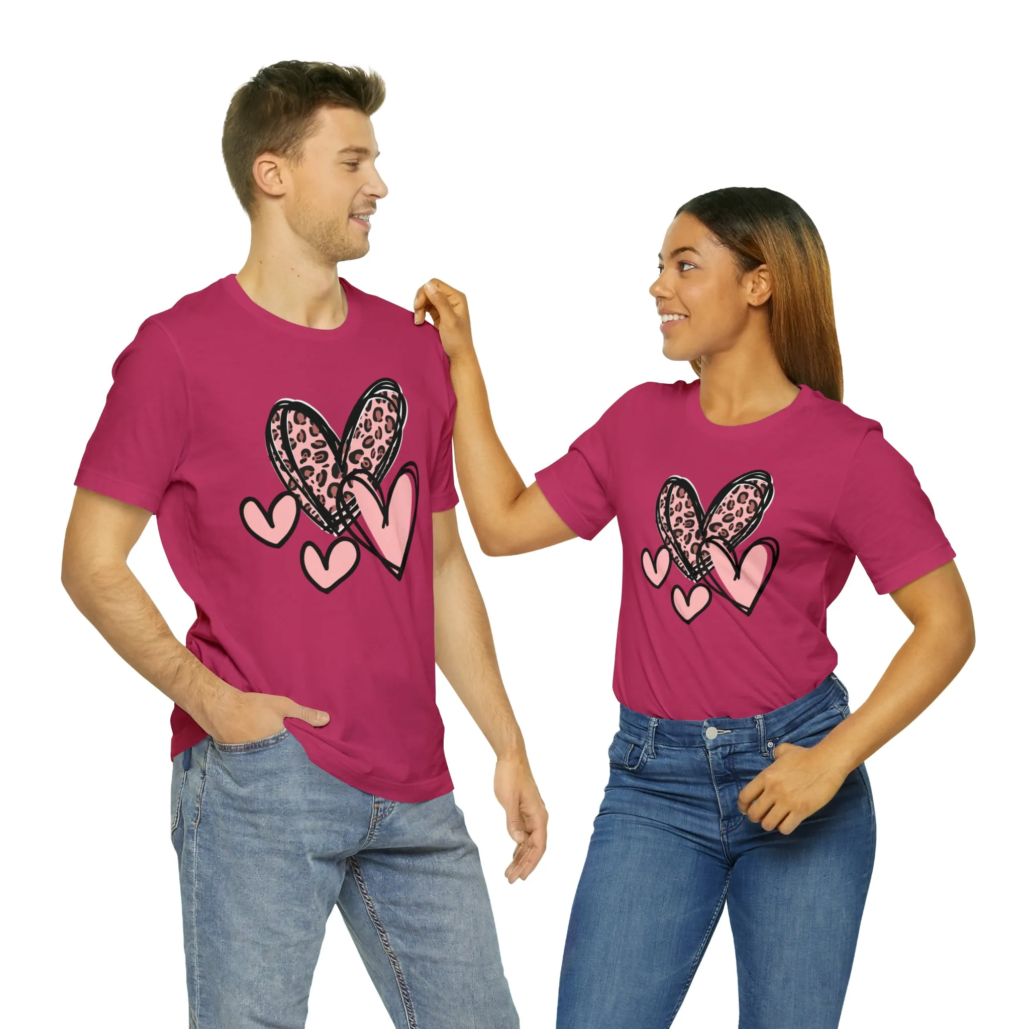 Pink Leopard Heart Tee | Pretty Pink Love Tee |  Bella Canvas 3001 Unisex | Happy Valentine's Day Short Sleeve T-shirt