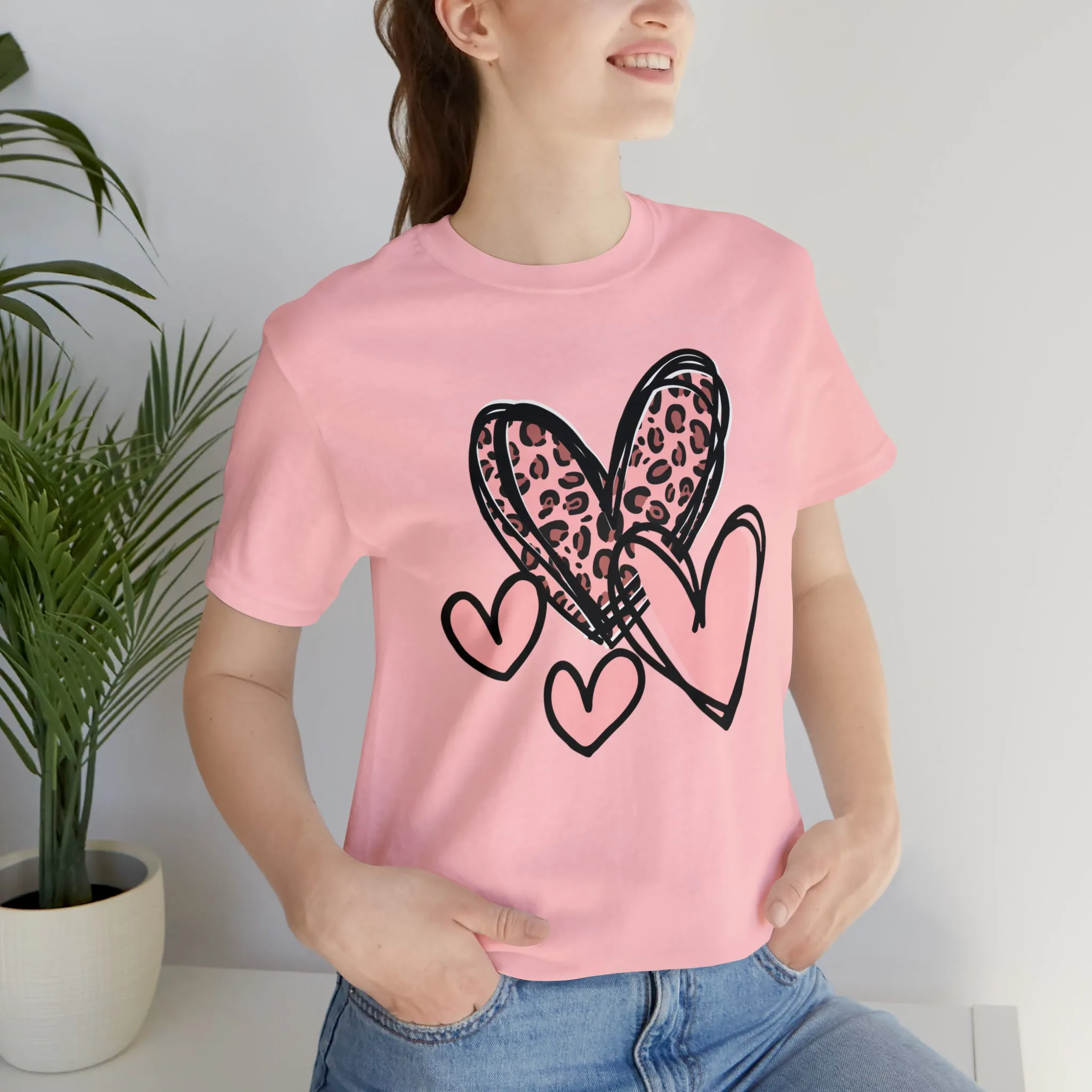 Pink Leopard Heart Tee | Pretty Pink Love Tee |  Bella Canvas 3001 Unisex | Happy Valentine's Day Short Sleeve T-shirt