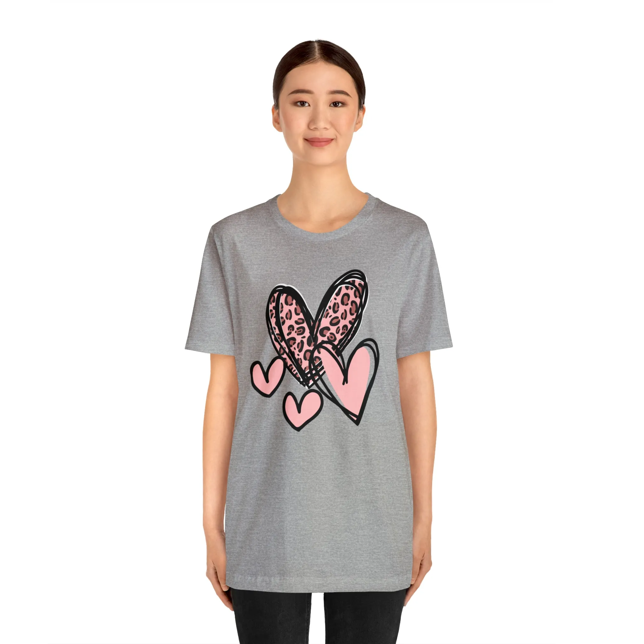 Pink Leopard Heart Tee | Pretty Pink Love Tee |  Bella Canvas 3001 Unisex | Happy Valentine's Day Short Sleeve T-shirt