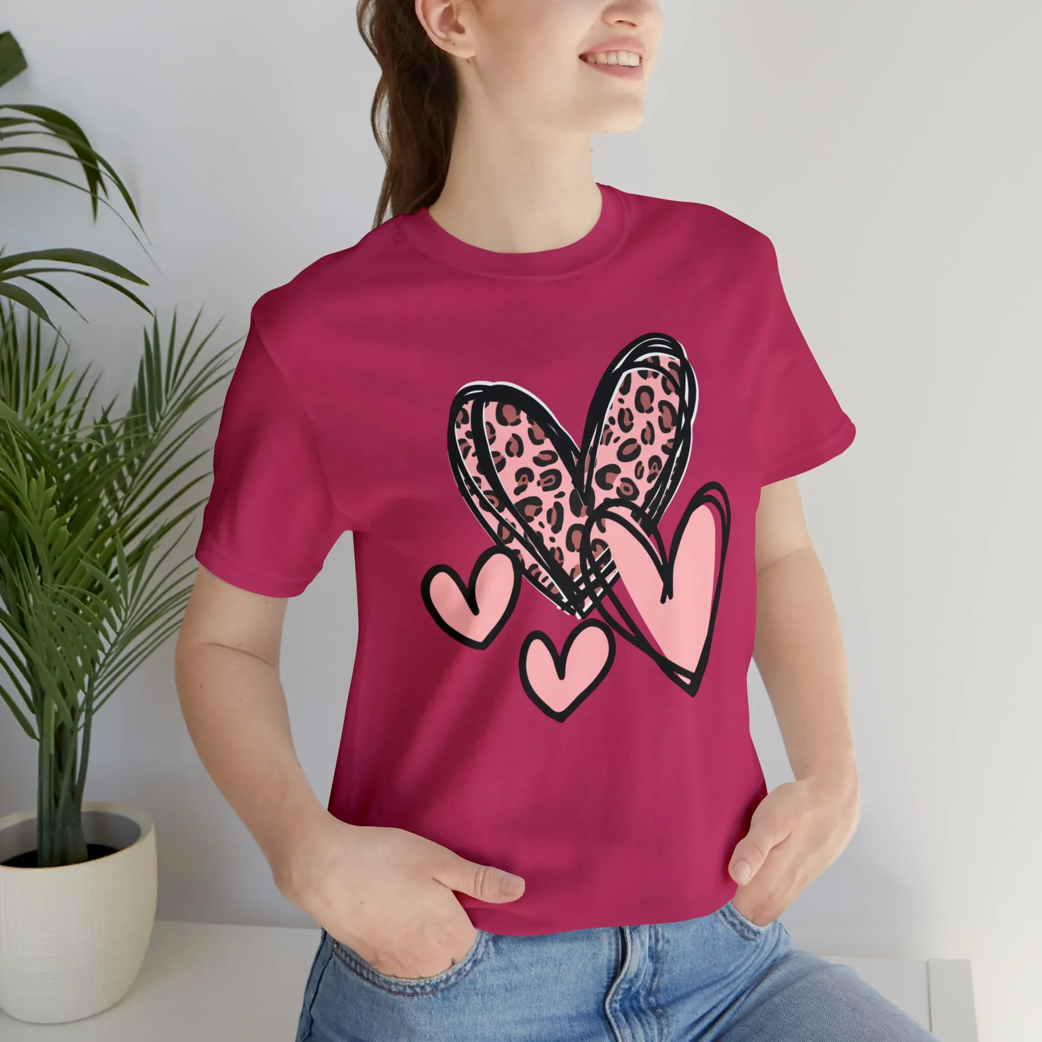 Pink Leopard Heart Tee | Pretty Pink Love Tee |  Bella Canvas 3001 Unisex | Happy Valentine's Day Short Sleeve T-shirt