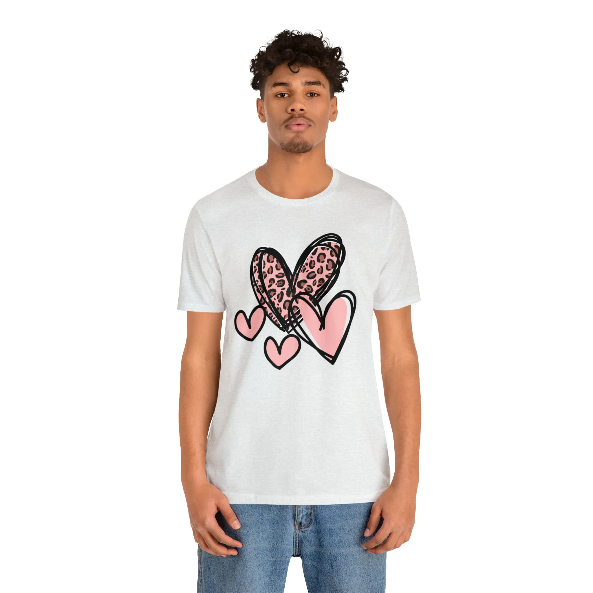Pink Leopard Heart Tee | Pretty Pink Love Tee |  Bella Canvas 3001 Unisex | Happy Valentine's Day Short Sleeve T-shirt