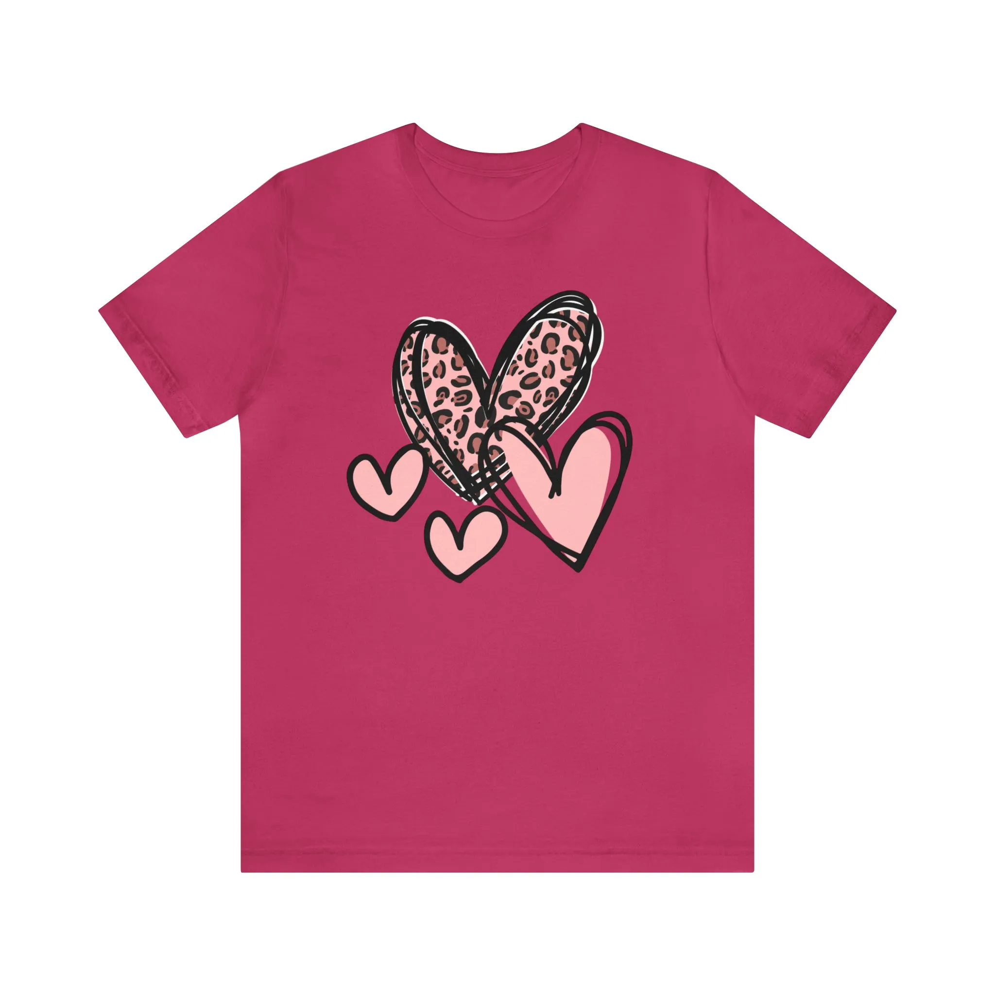 Pink Leopard Heart Tee | Pretty Pink Love Tee |  Bella Canvas 3001 Unisex | Happy Valentine's Day Short Sleeve T-shirt