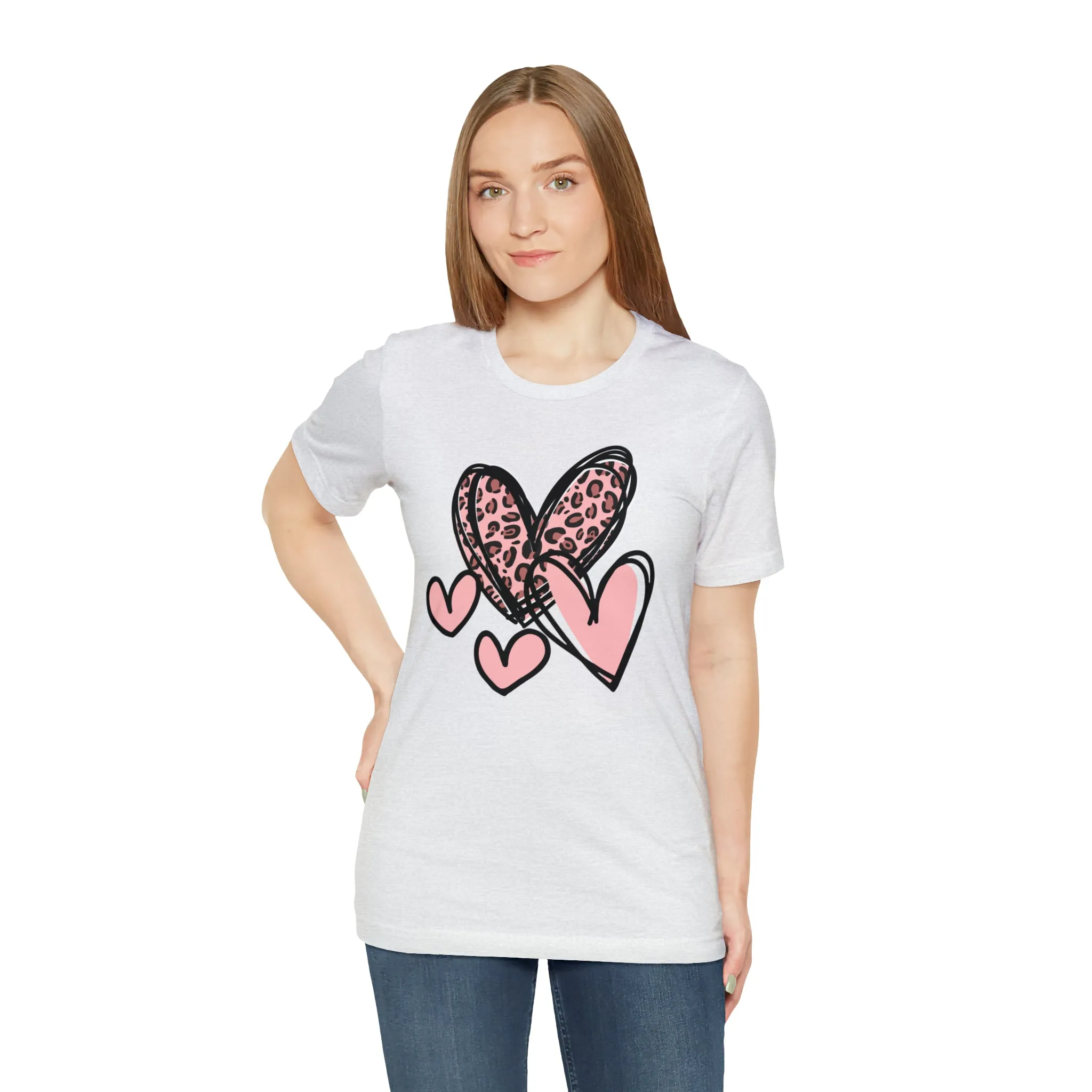 Pink Leopard Heart Tee | Pretty Pink Love Tee |  Bella Canvas 3001 Unisex | Happy Valentine's Day Short Sleeve T-shirt