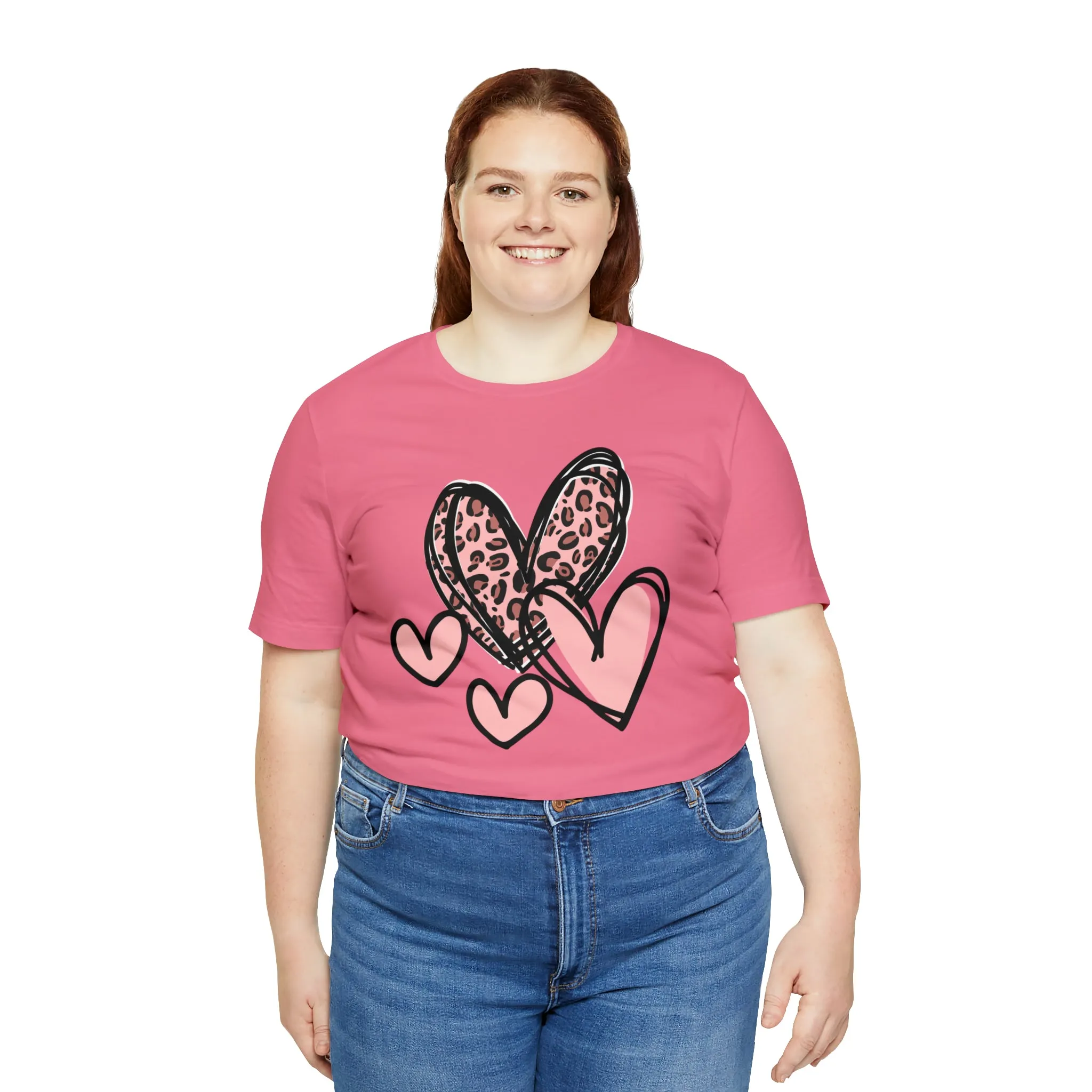Pink Leopard Heart Tee | Pretty Pink Love Tee |  Bella Canvas 3001 Unisex | Happy Valentine's Day Short Sleeve T-shirt