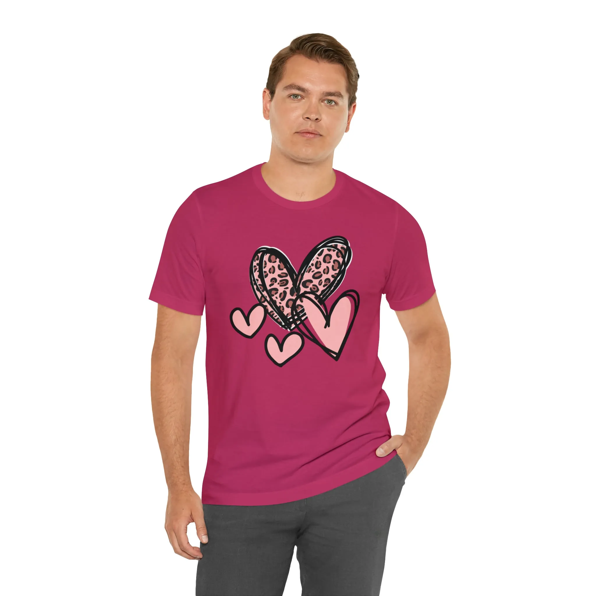 Pink Leopard Heart Tee | Pretty Pink Love Tee |  Bella Canvas 3001 Unisex | Happy Valentine's Day Short Sleeve T-shirt