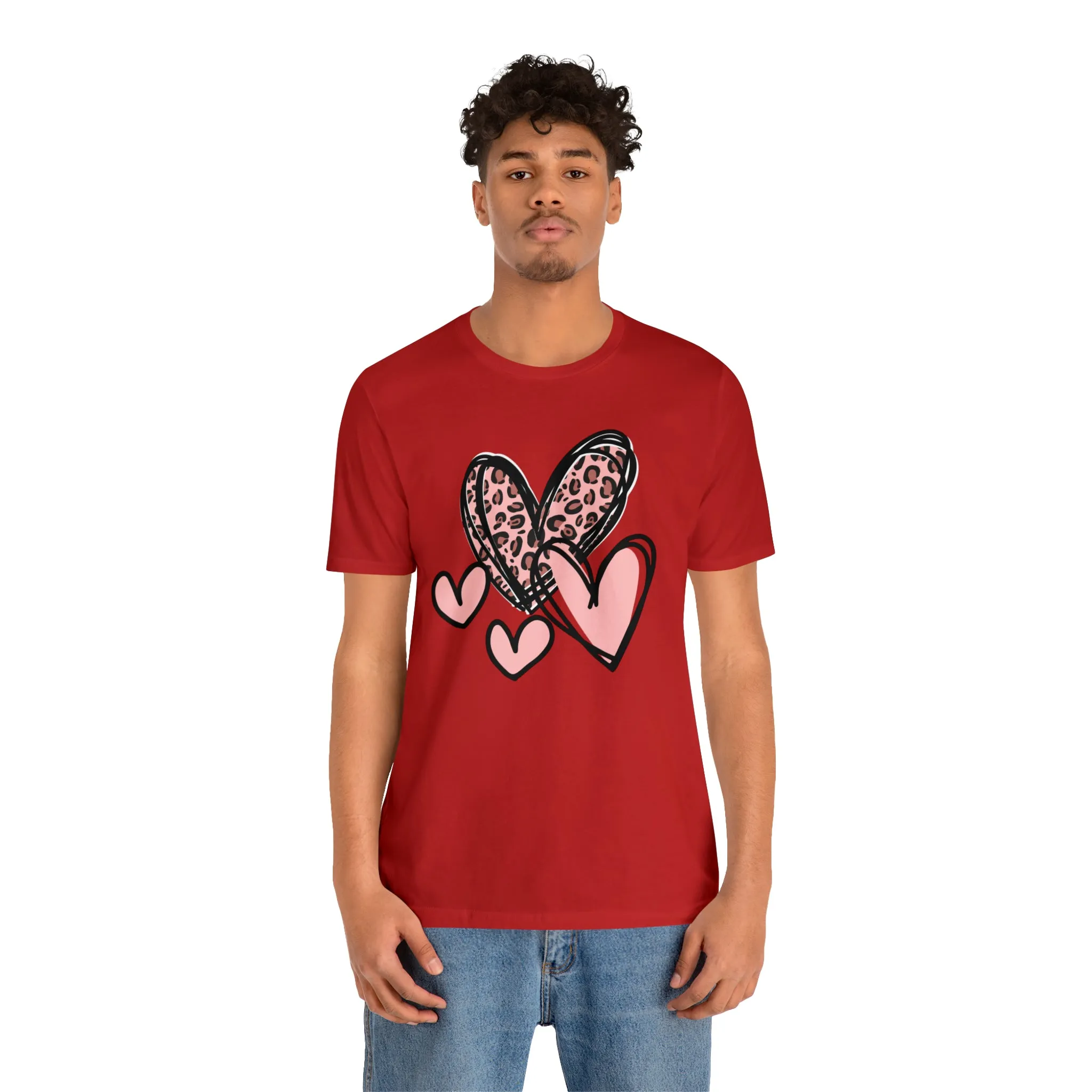 Pink Leopard Heart Tee | Pretty Pink Love Tee |  Bella Canvas 3001 Unisex | Happy Valentine's Day Short Sleeve T-shirt