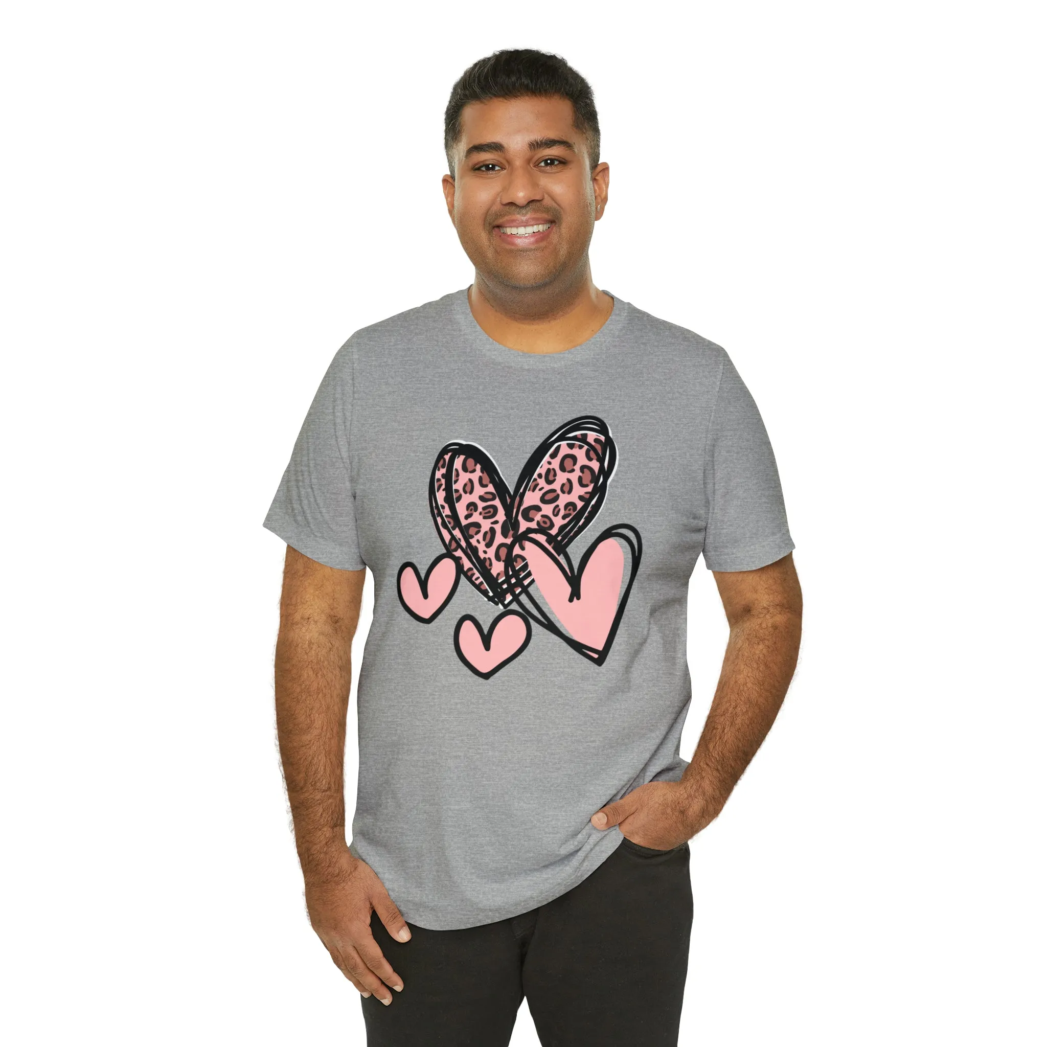 Pink Leopard Heart Tee | Pretty Pink Love Tee |  Bella Canvas 3001 Unisex | Happy Valentine's Day Short Sleeve T-shirt