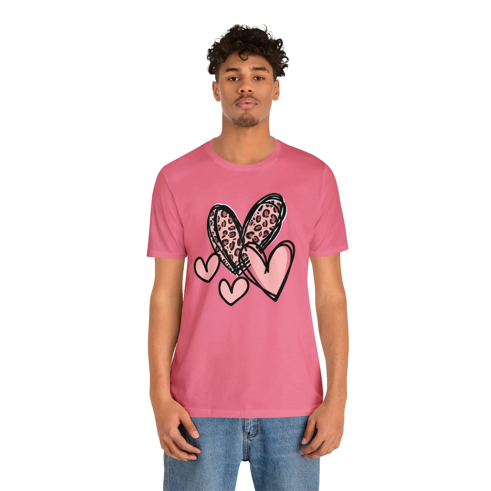 Pink Leopard Heart Tee | Pretty Pink Love Tee |  Bella Canvas 3001 Unisex | Happy Valentine's Day Short Sleeve T-shirt