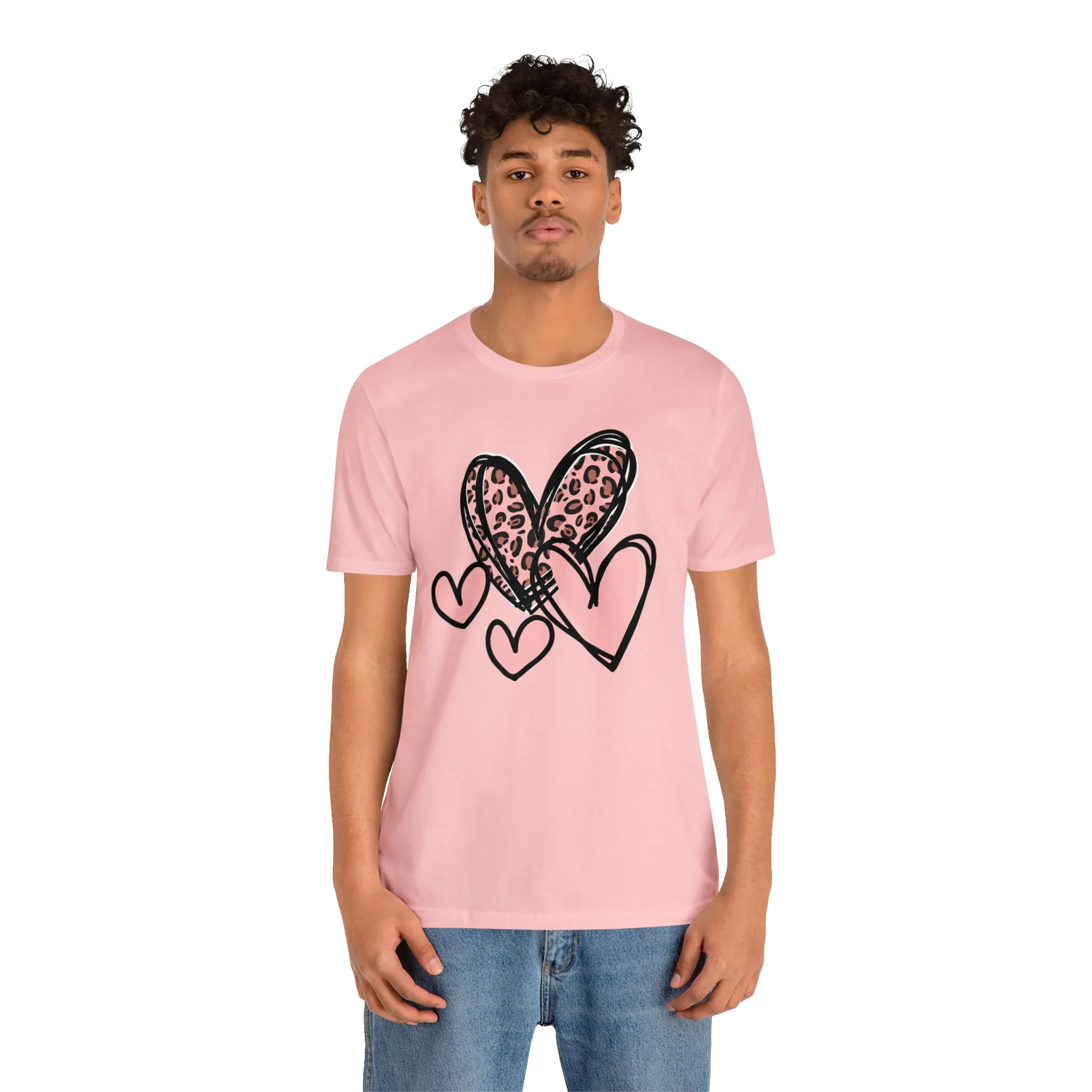 Pink Leopard Heart Tee | Pretty Pink Love Tee |  Bella Canvas 3001 Unisex | Happy Valentine's Day Short Sleeve T-shirt