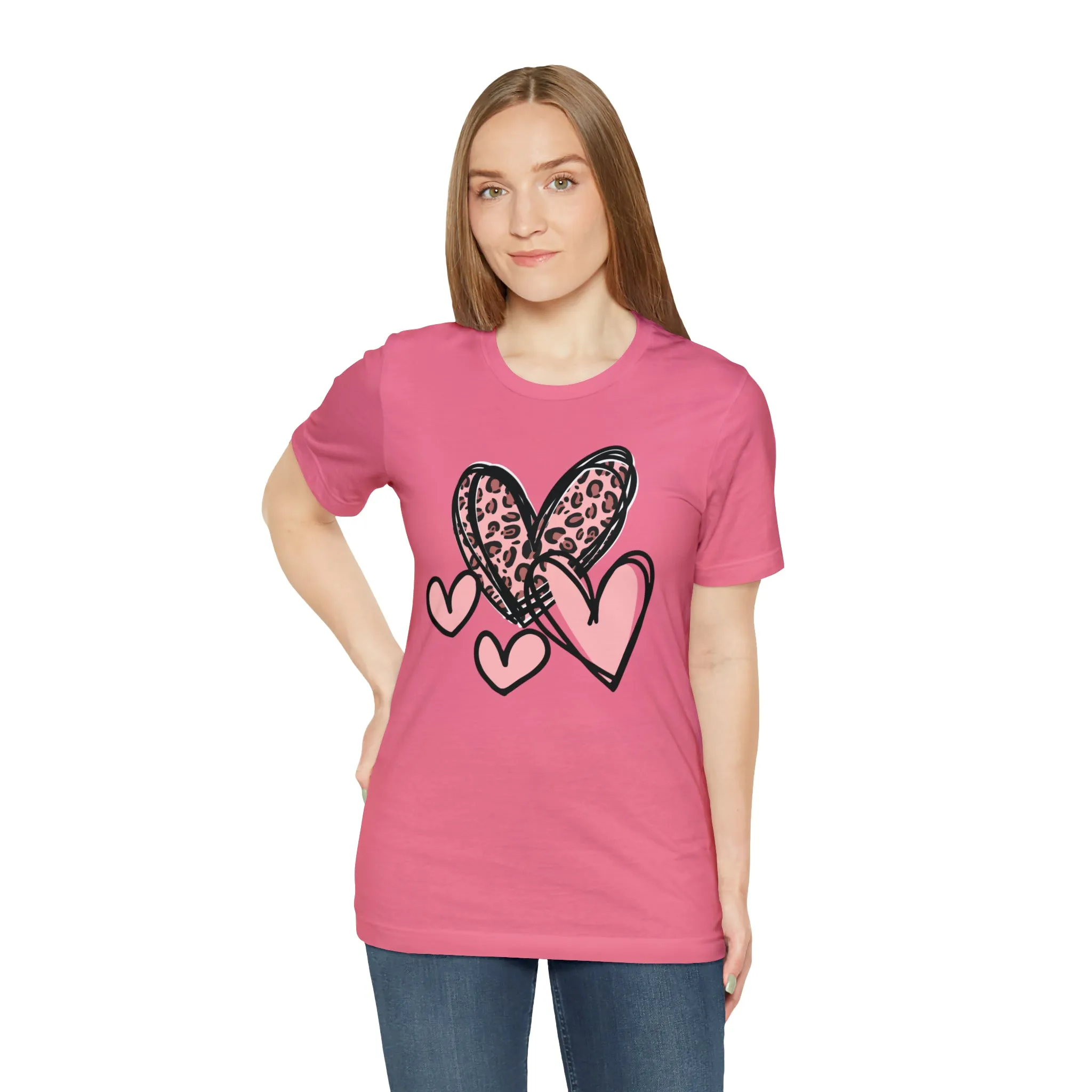 Pink Leopard Heart Tee | Pretty Pink Love Tee |  Bella Canvas 3001 Unisex | Happy Valentine's Day Short Sleeve T-shirt