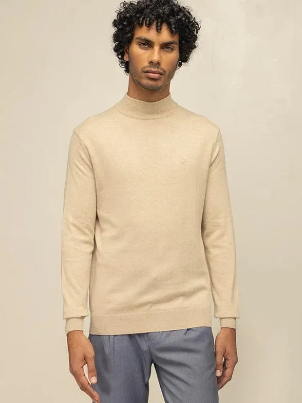Polo Mens Long Sleeve High Collar Knitwear Taupe