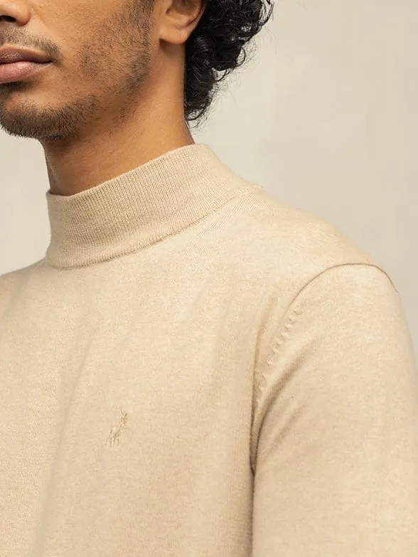 Polo Mens Long Sleeve High Collar Knitwear Taupe
