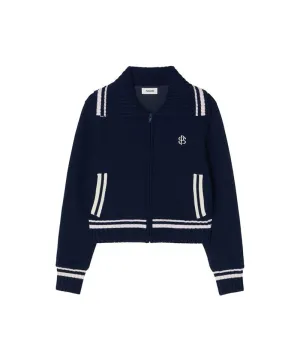 POSHERD Embroidered Merino Wool Windbreaker Knit Top - Navy