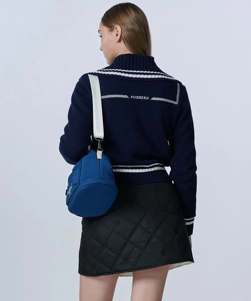 POSHERD Embroidered Merino Wool Windbreaker Knit Top - Navy