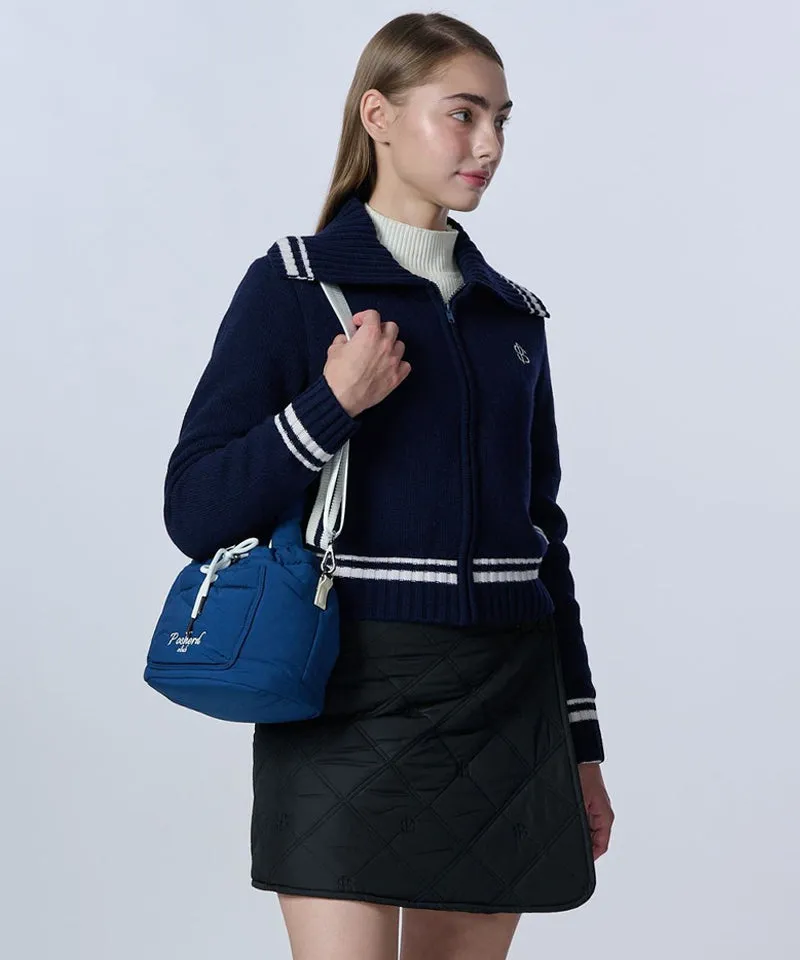 POSHERD Embroidered Merino Wool Windbreaker Knit Top - Navy