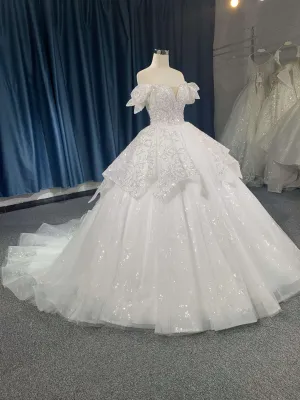#R2024 Sweetheart Bridal Ball Wedding Dress With Sequin White Lace Applique