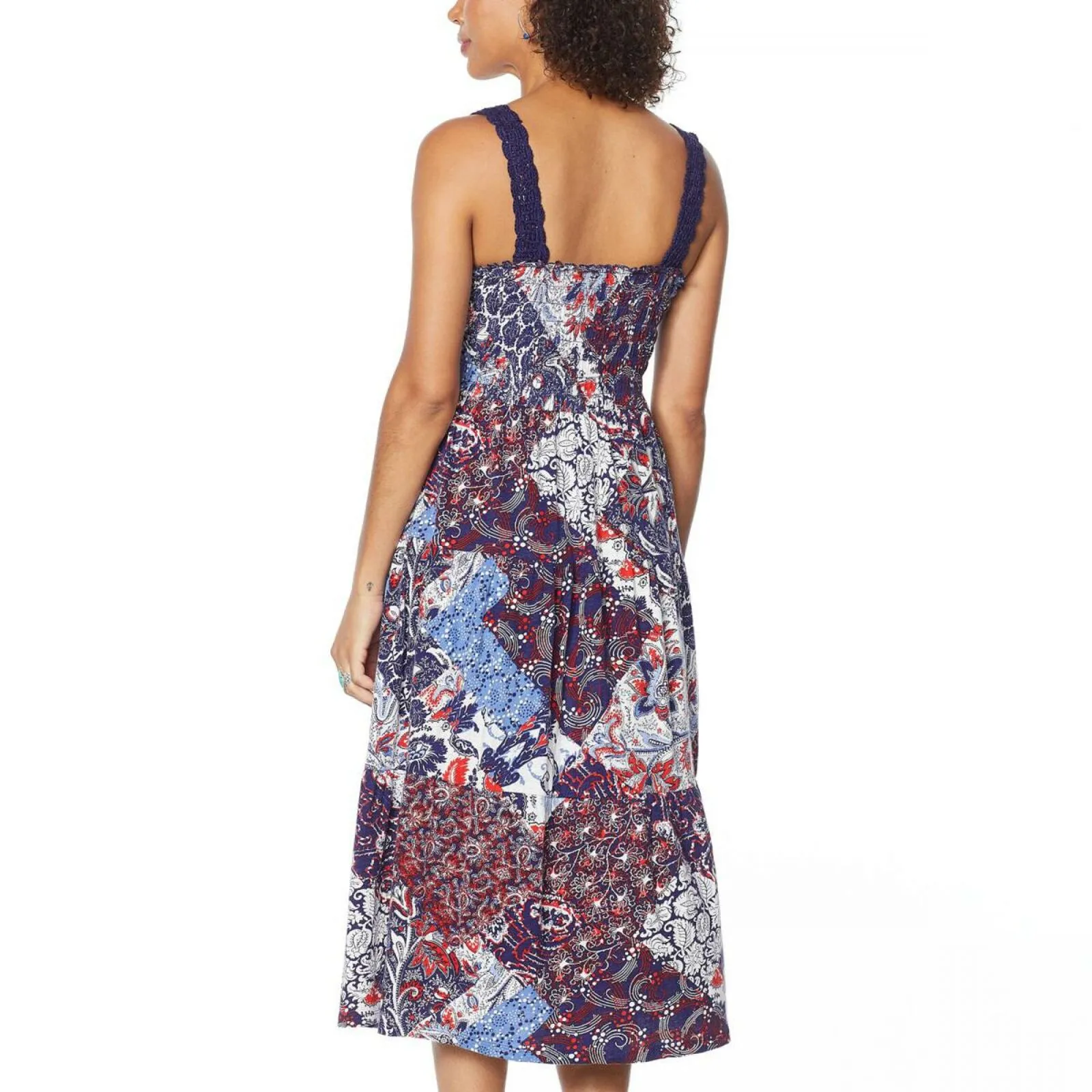Skinnygirl Women's Sleeveless Crochet Tiered Midi Dress