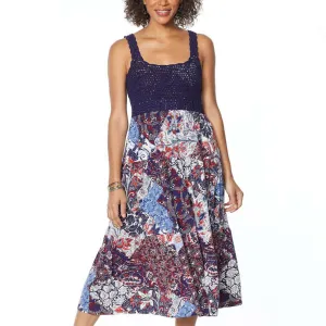 Skinnygirl Women's Sleeveless Crochet Tiered Midi Dress