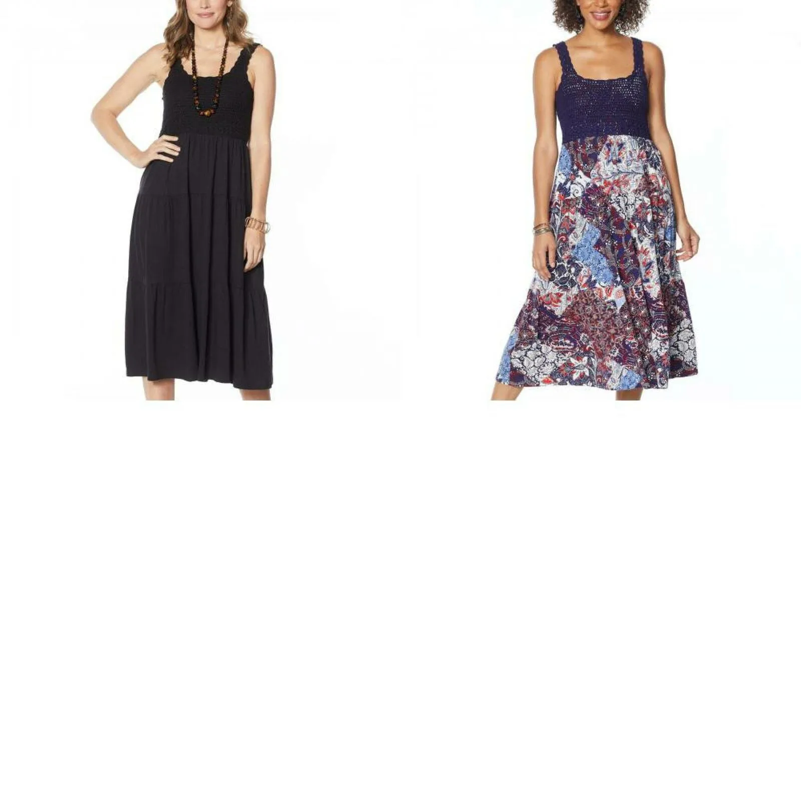 Skinnygirl Women's Sleeveless Crochet Tiered Midi Dress
