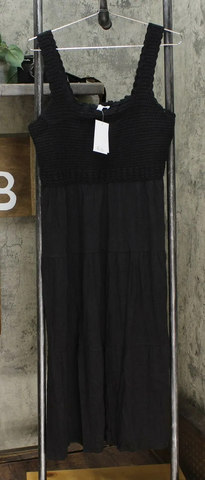 Skinnygirl Women's Sleeveless Crochet Tiered Midi Dress