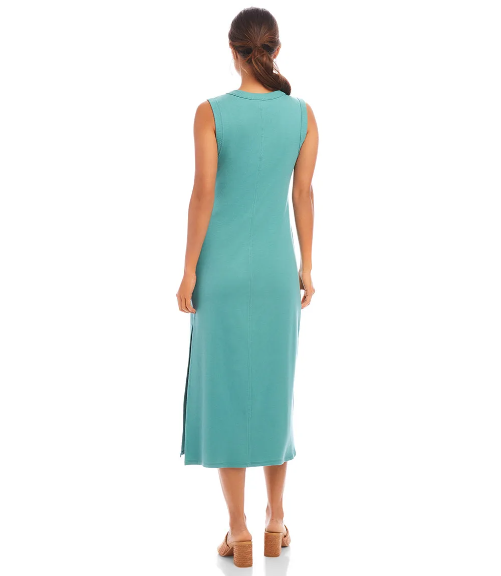 Sleeveless Ribbed V-Neck Midi Column Dress
