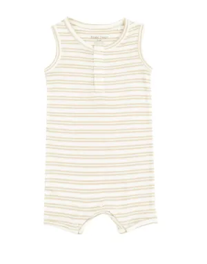Stripe Oxford Tan Sleeveless Shortie Romper