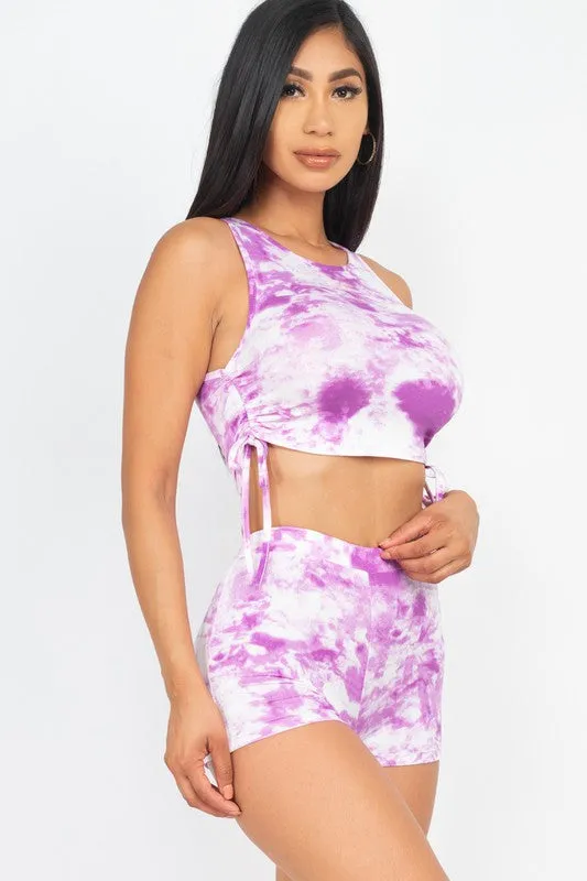 Tie-Dye Ruched Shirt&Pants Set