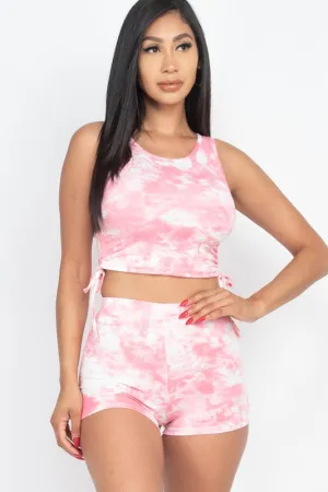 Tie-Dye Ruched Shirt&Pants Set