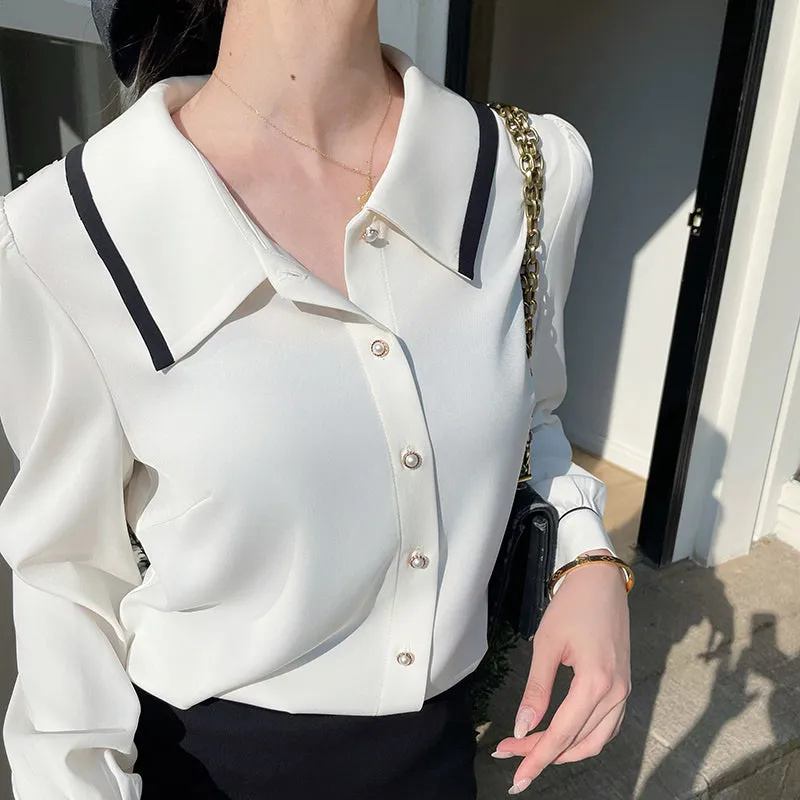 Timeless Women's Button Front Long Sleeve Dress Shirt in Vintage Style