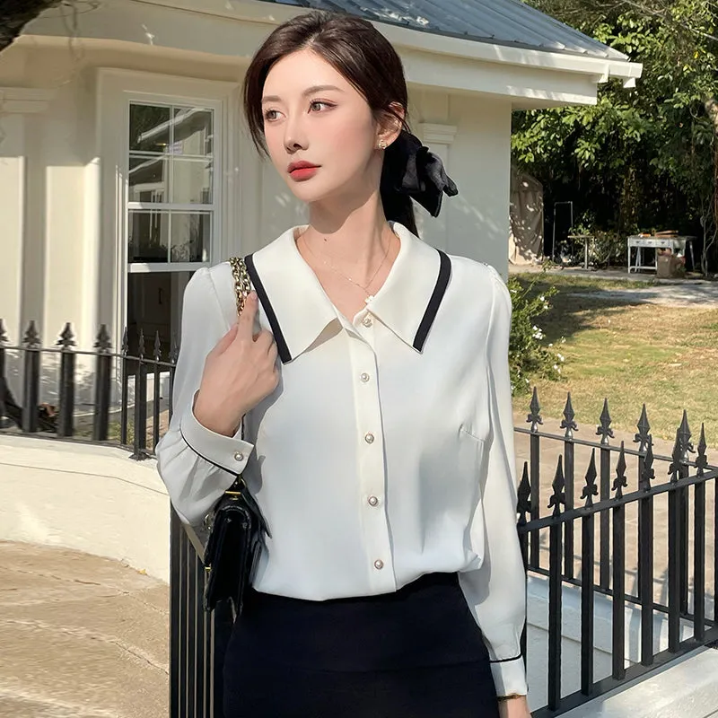 Timeless Women's Button Front Long Sleeve Dress Shirt in Vintage Style