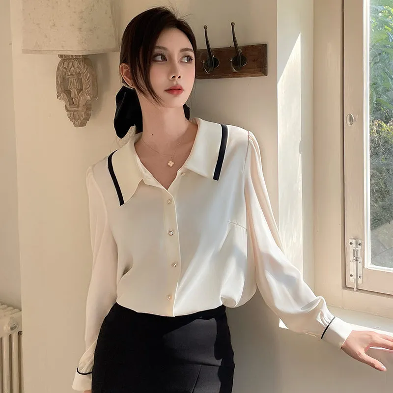 Timeless Women's Button Front Long Sleeve Dress Shirt in Vintage Style