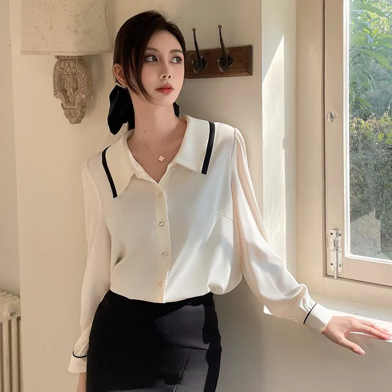 Timeless Women's Button Front Long Sleeve Dress Shirt in Vintage Style