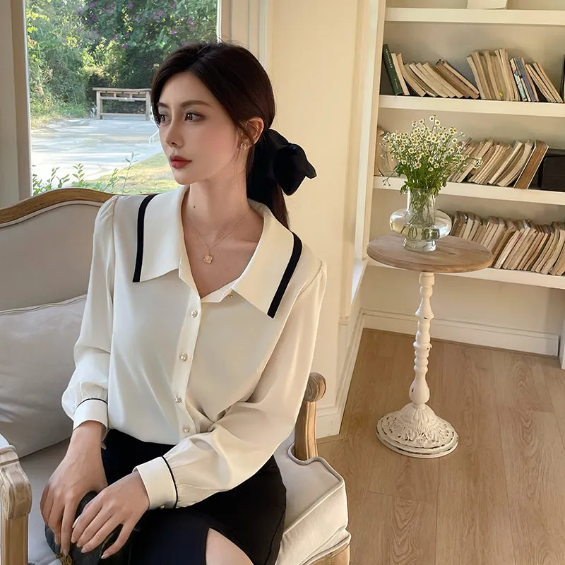 Timeless Women's Button Front Long Sleeve Dress Shirt in Vintage Style