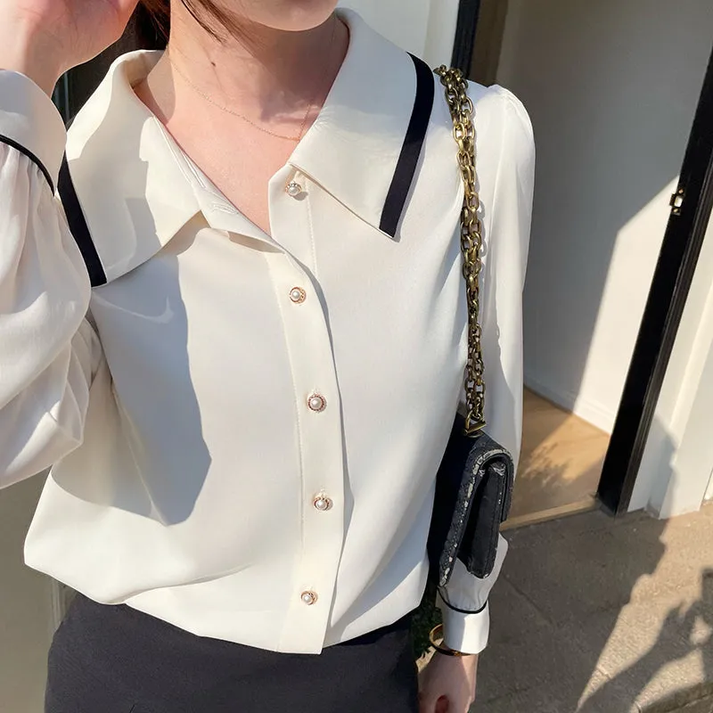 Timeless Women's Button Front Long Sleeve Dress Shirt in Vintage Style